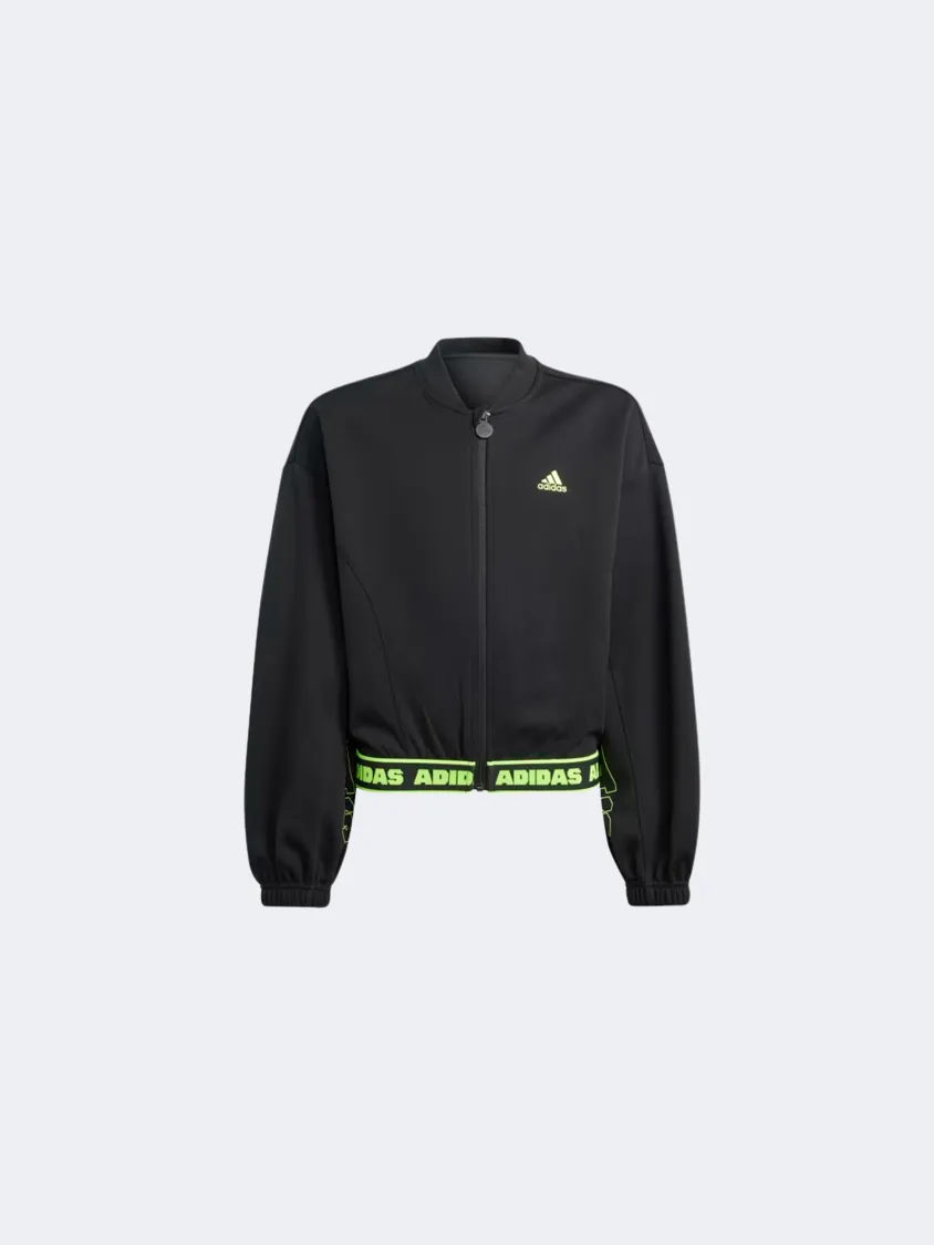 Adidas Dance Crop Full Zip Kids-Girls Sportswear Jacket Black/Carbon/Lemon