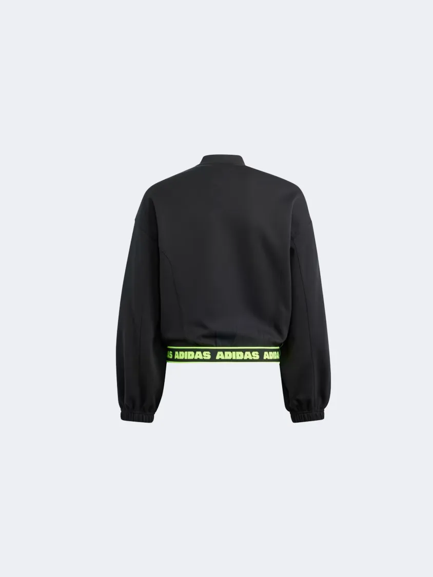 Adidas Dance Crop Full Zip Kids-Girls Sportswear Jacket Black/Carbon/Lemon