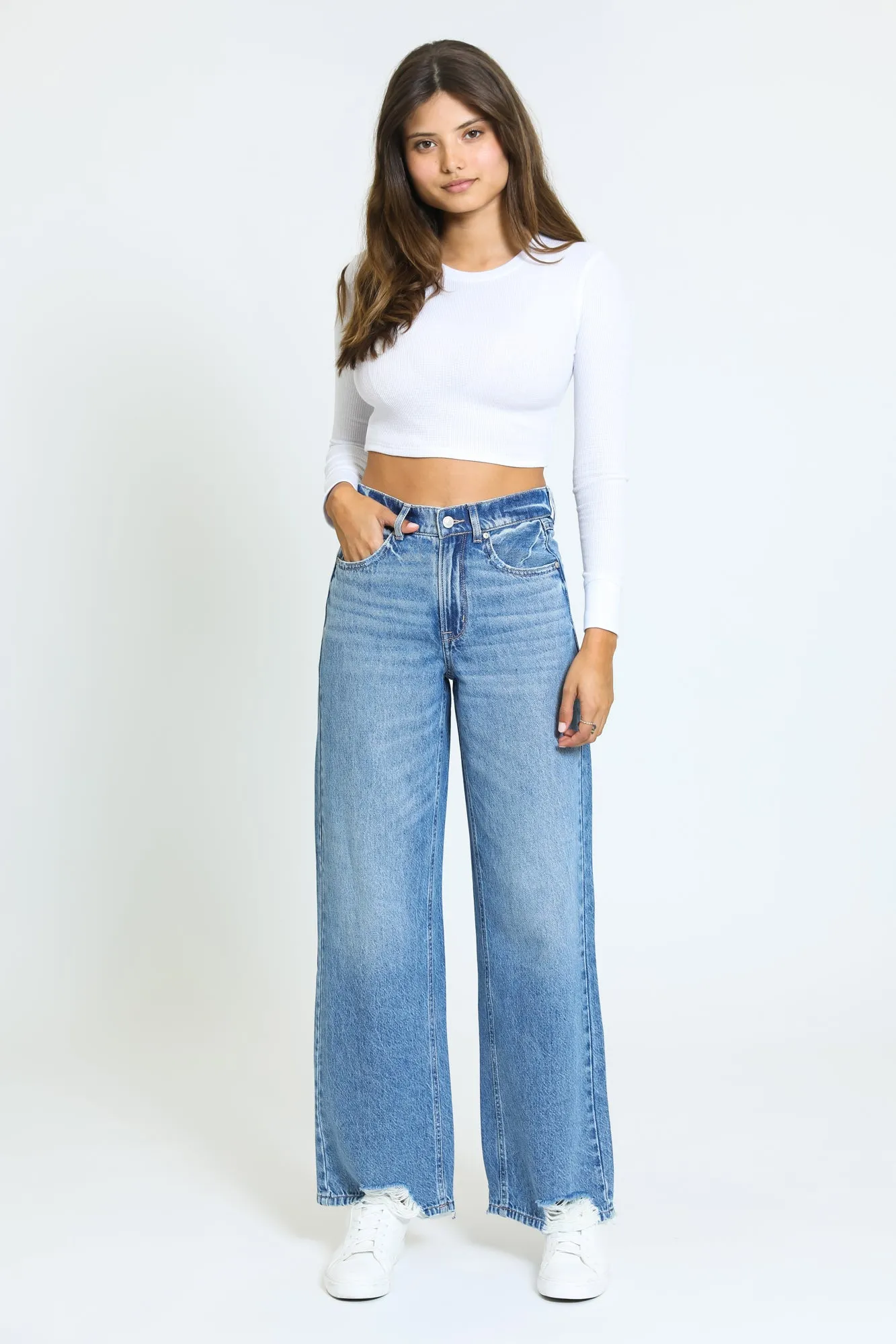 Alexa Raw Hem High Rise Jeans - Medium Wash