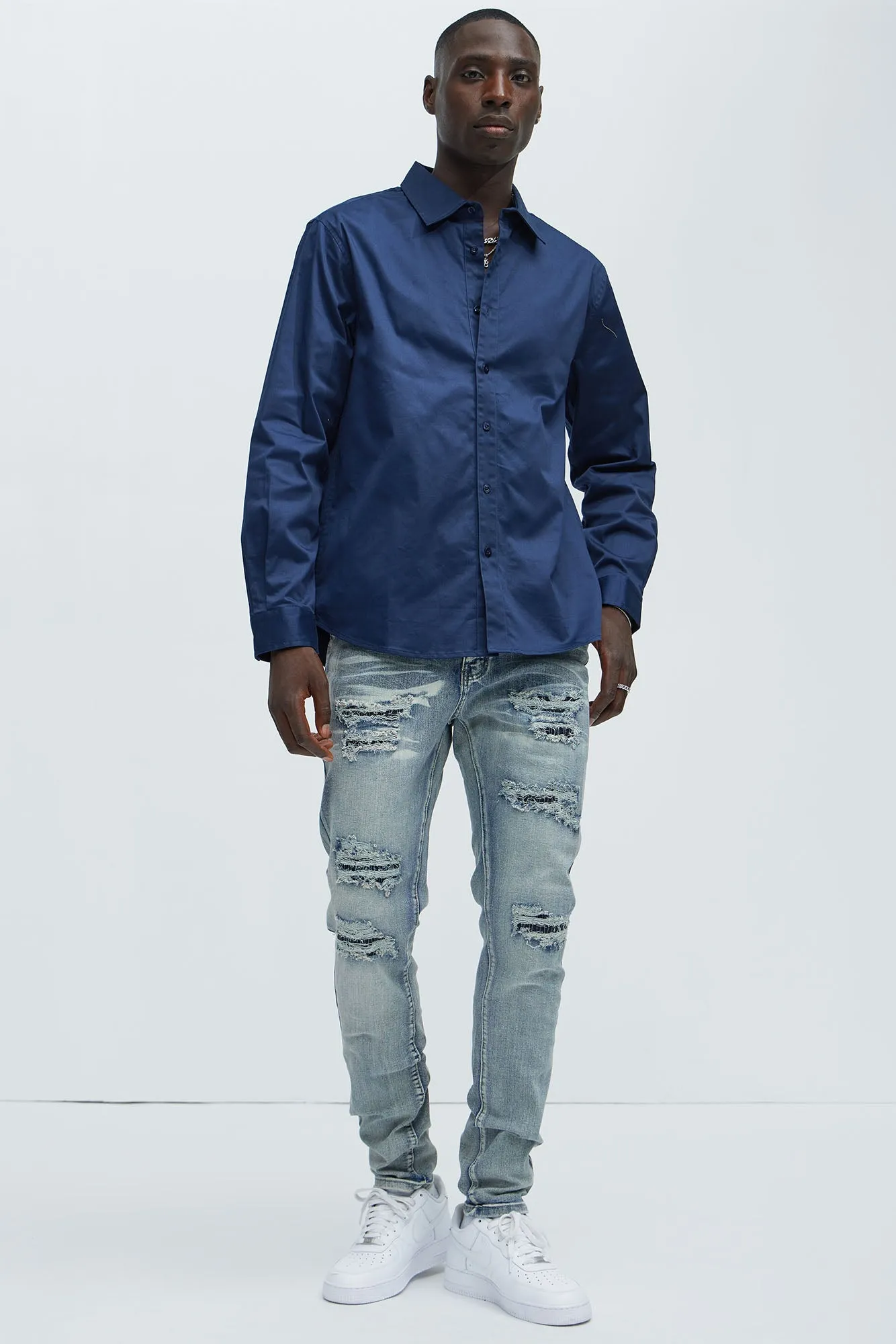 Always Rising Ripped Stacked Skinny Jeans - Medium Blue Wash