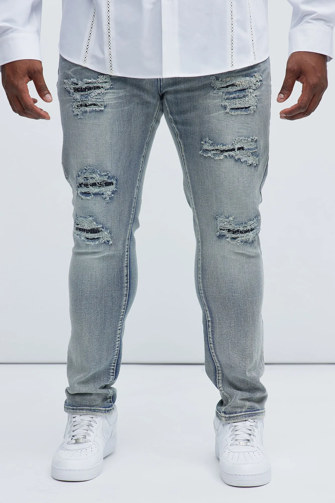 Always Rising Ripped Stacked Skinny Jeans - Medium Blue Wash