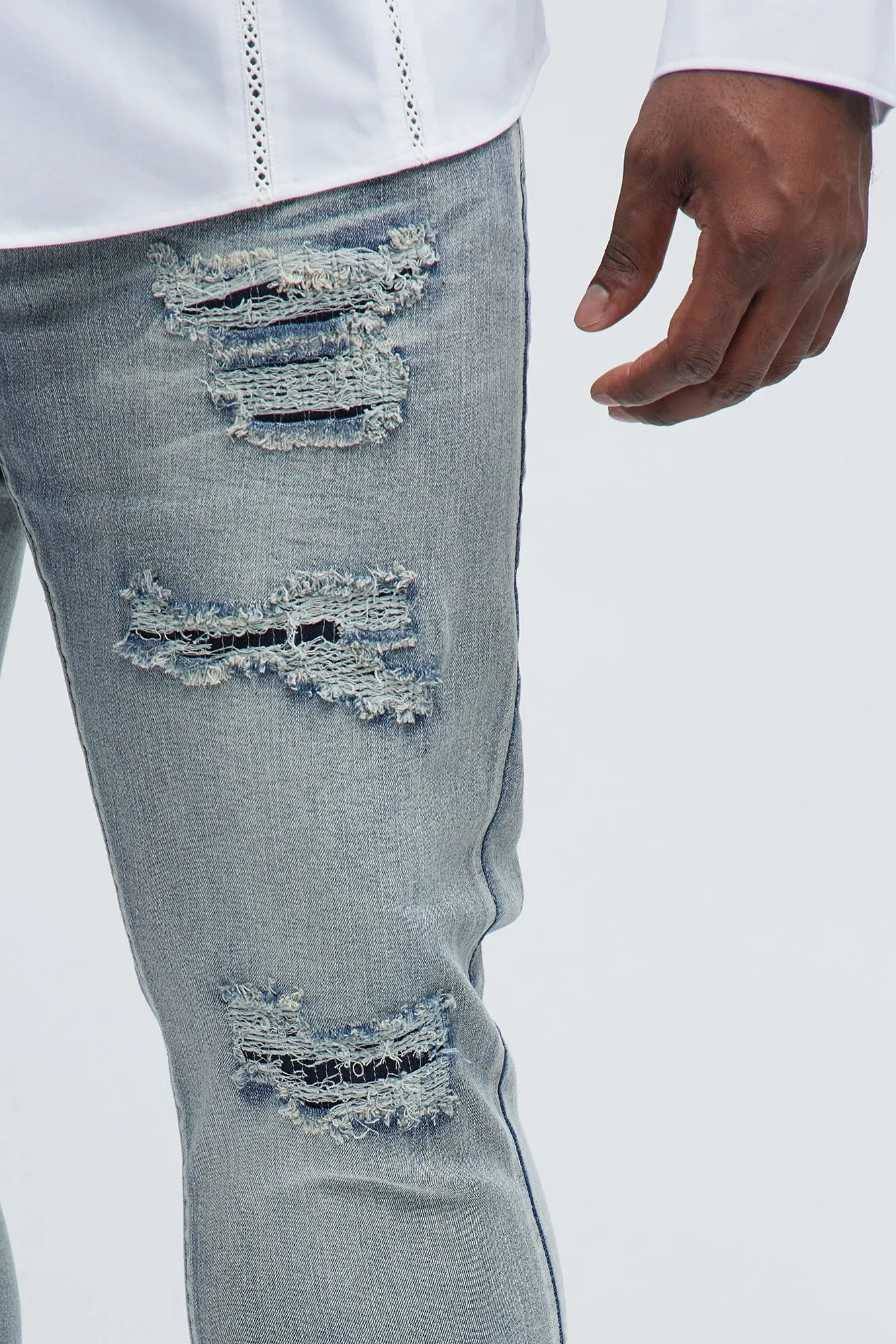Always Rising Ripped Stacked Skinny Jeans - Medium Blue Wash