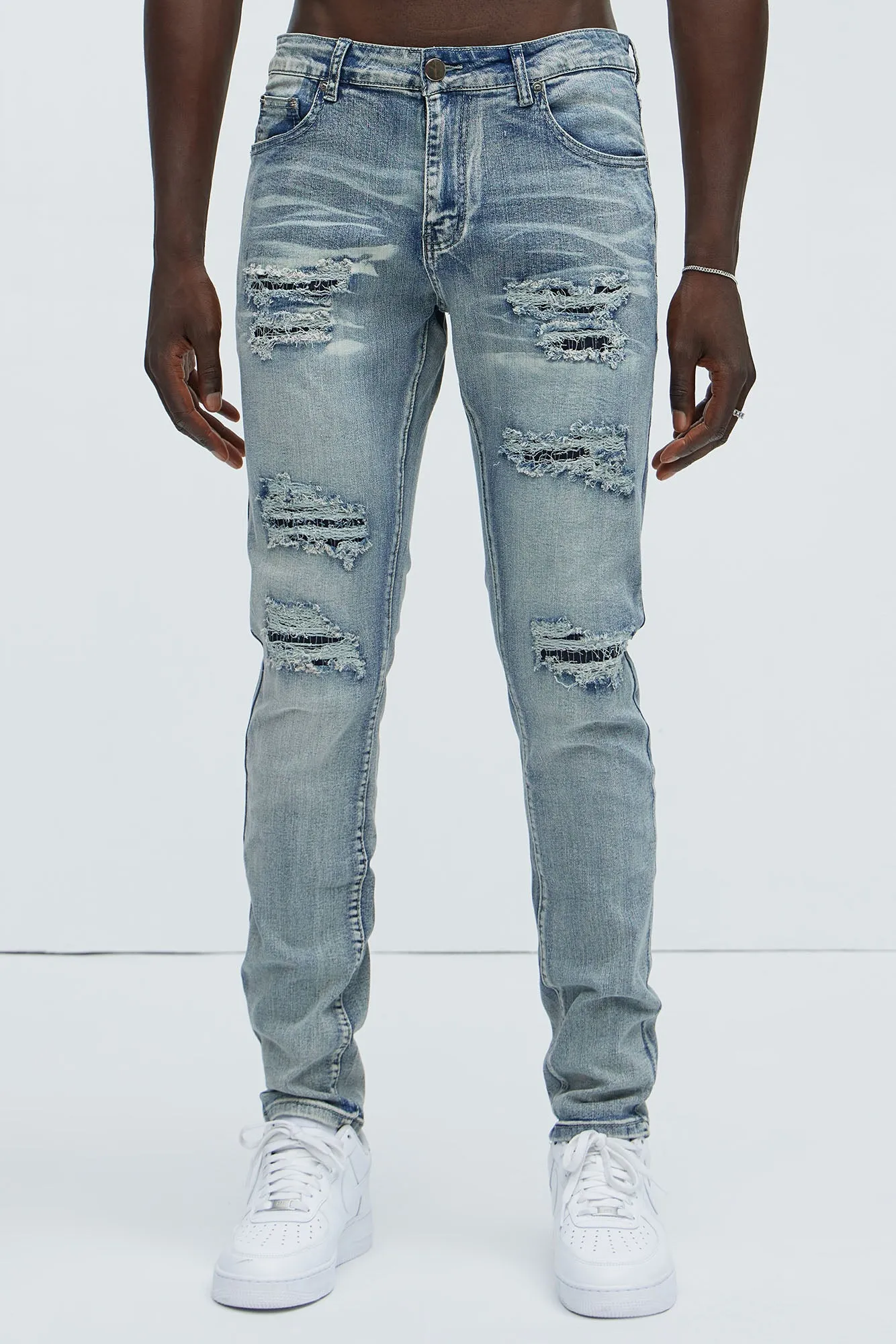 Always Rising Ripped Stacked Skinny Jeans - Medium Blue Wash