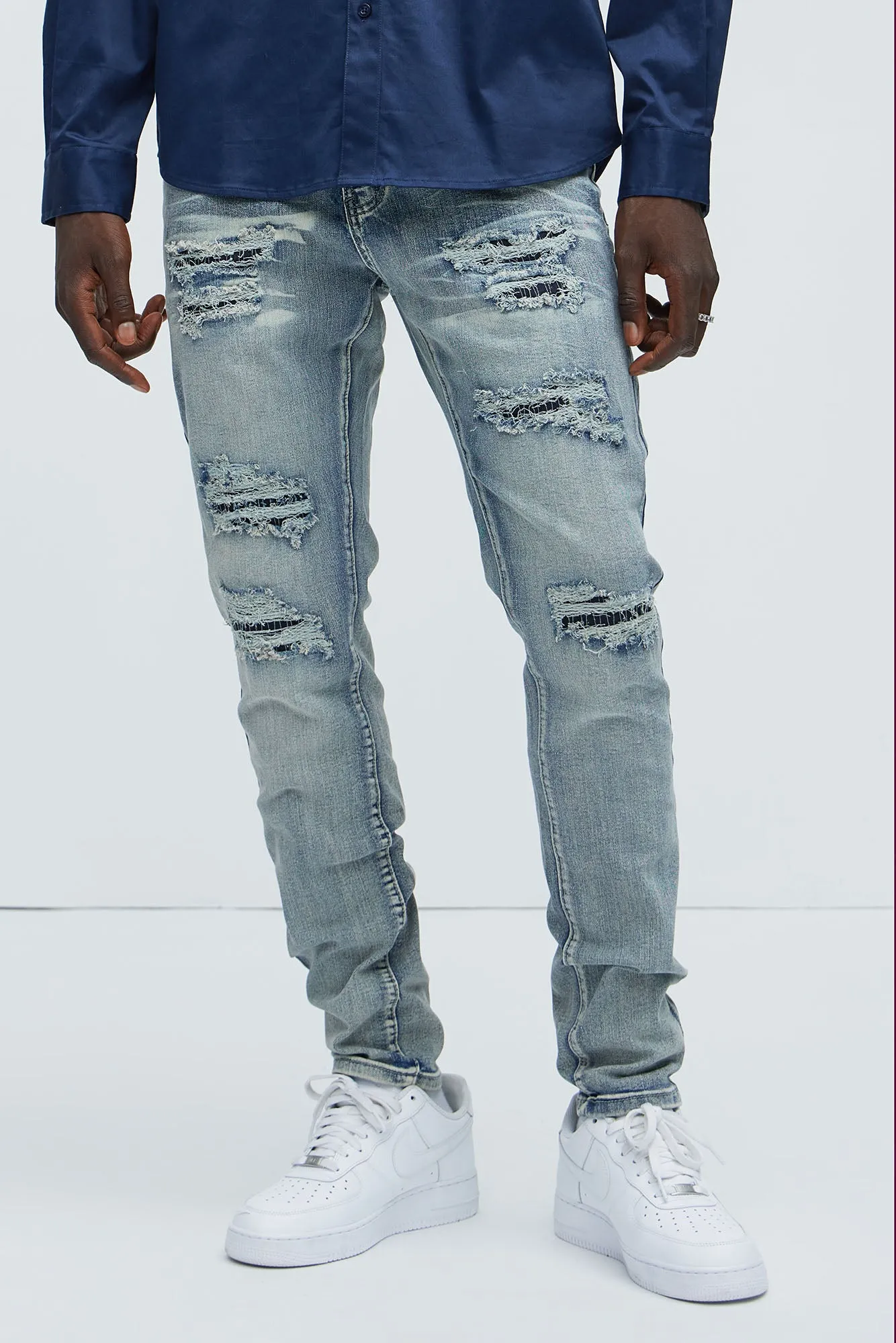 Always Rising Ripped Stacked Skinny Jeans - Medium Blue Wash