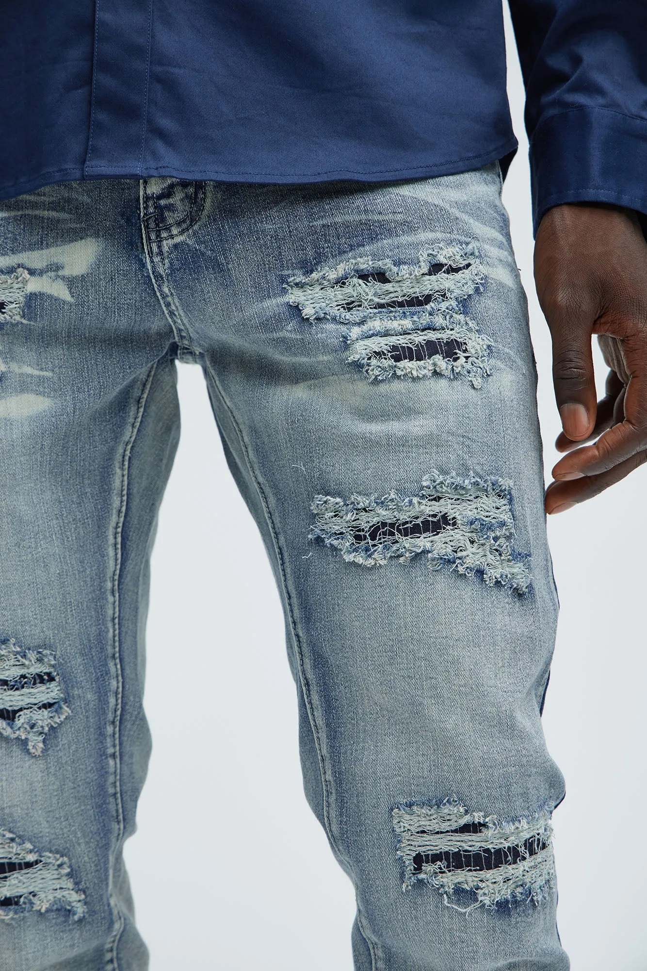 Always Rising Ripped Stacked Skinny Jeans - Medium Blue Wash