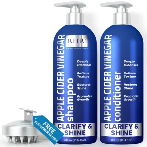Apple Cider Vinegar Shampoo and Conditioner Set | Deep Cleansing, Frizz Control, Shine Restoration & Scalp Care | Clarifying Shampoo for All Hair Types | 10.14 fl.oz (Pack of 2)