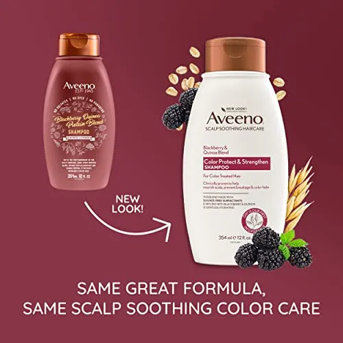 Aveeno Blackberry Quinoa Protein Blend Sulfate-Free Shampoo for Color-Treated Hair Protection, Daily Strengthening & Moisturizing Shampoo, Paraben & Dye-Free, 12 Fl Oz (Packaging may vary)