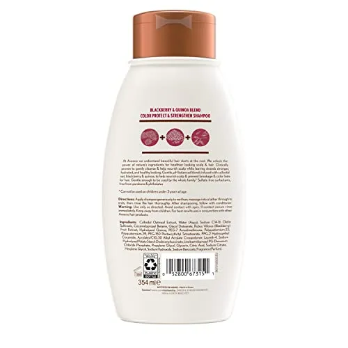Aveeno Blackberry Quinoa Protein Blend Sulfate-Free Shampoo for Color-Treated Hair Protection, Daily Strengthening & Moisturizing Shampoo, Paraben & Dye-Free, 12 Fl Oz (Packaging may vary)