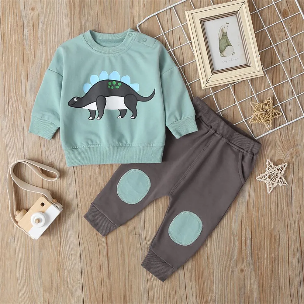 Baby Unisex Cartoon Printed Long Sleeve Top & Pants Wholesale Baby