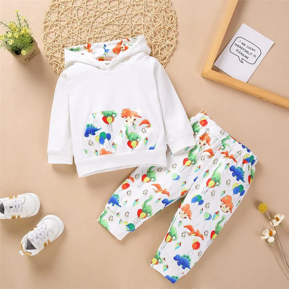 Baby Unisex Dinosaur Hooded Long Sleeve Top & Pants Baby Outfits
