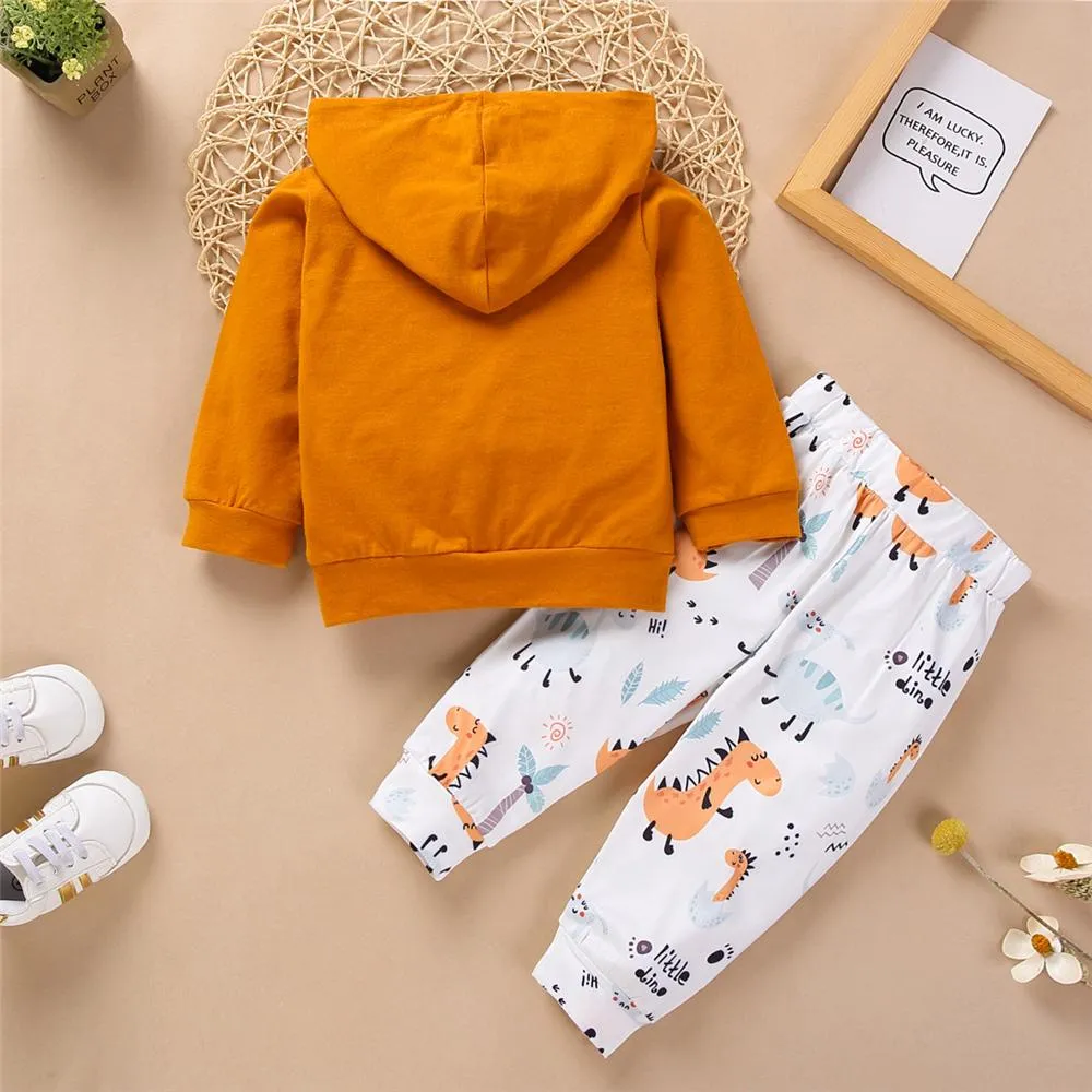 Baby Unisex Dinosaur Hooded Long Sleeve Top & Pants Baby Outfits