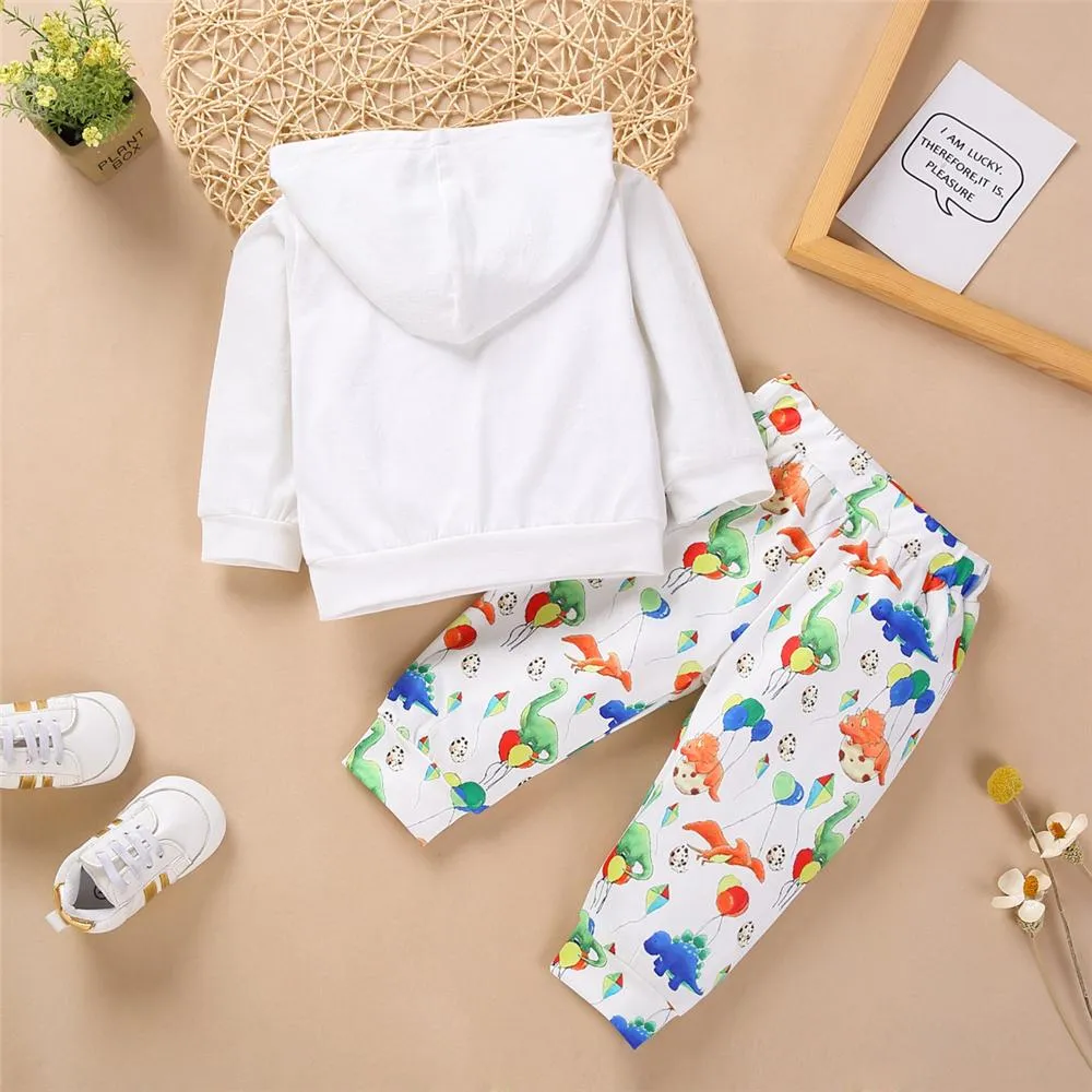 Baby Unisex Dinosaur Hooded Long Sleeve Top & Pants Baby Outfits