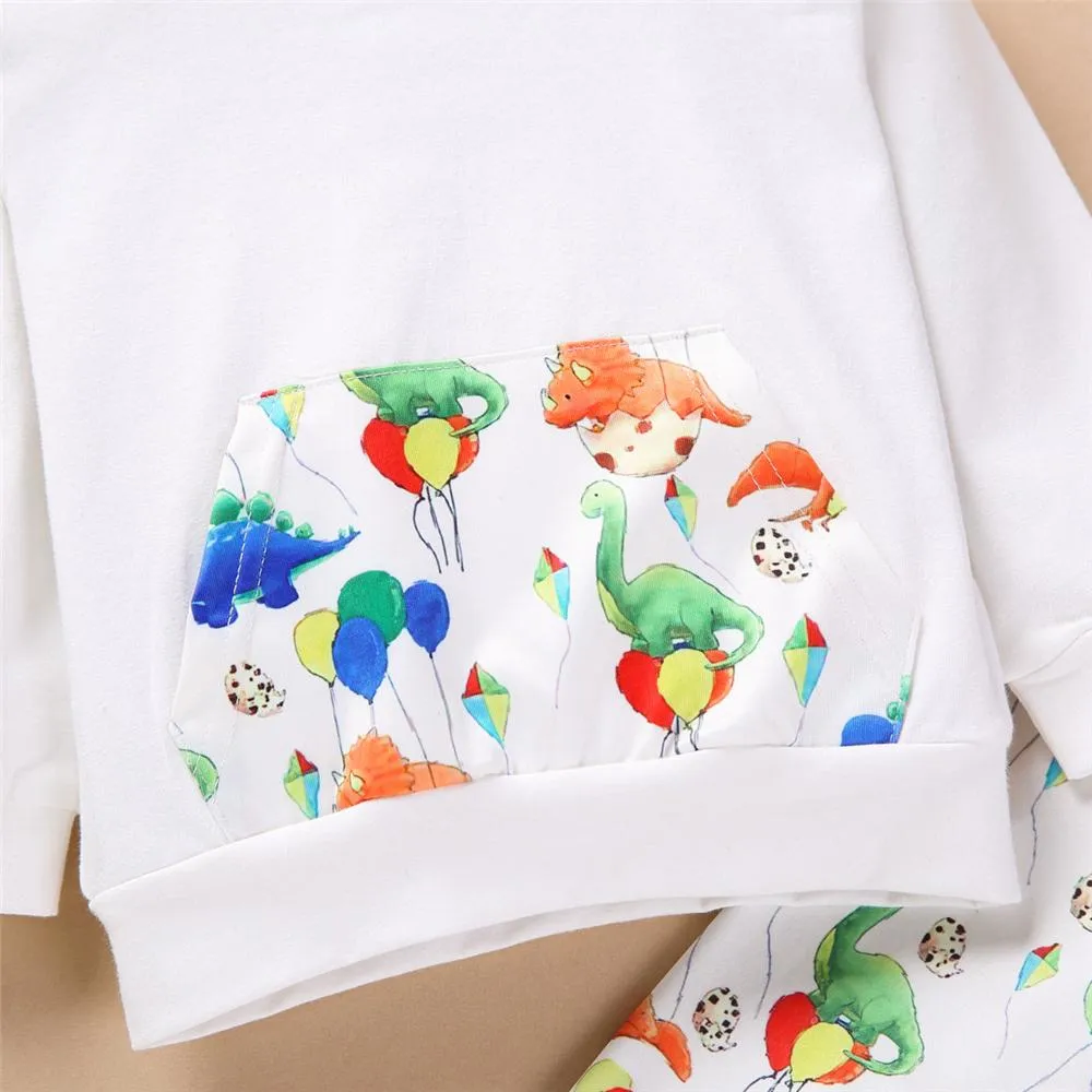 Baby Unisex Dinosaur Hooded Long Sleeve Top & Pants Baby Outfits