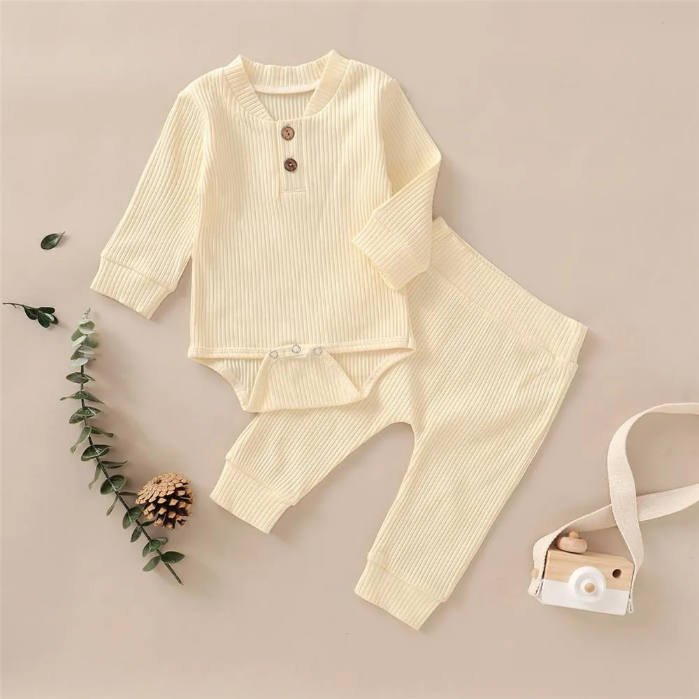 Baby Unisex Solid Long Sleeve Romper & Pants Baby Wholesale Suppliers