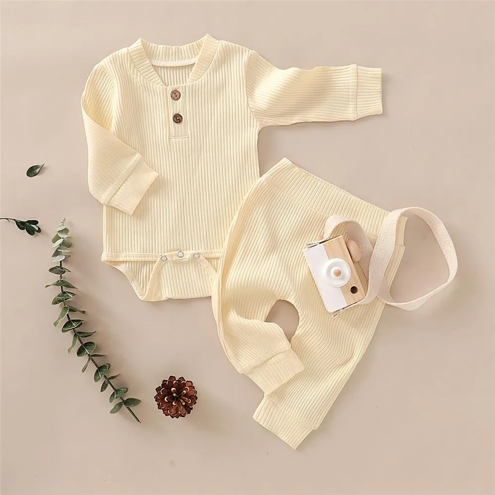 Baby Unisex Solid Long Sleeve Romper & Pants Baby Wholesale Suppliers