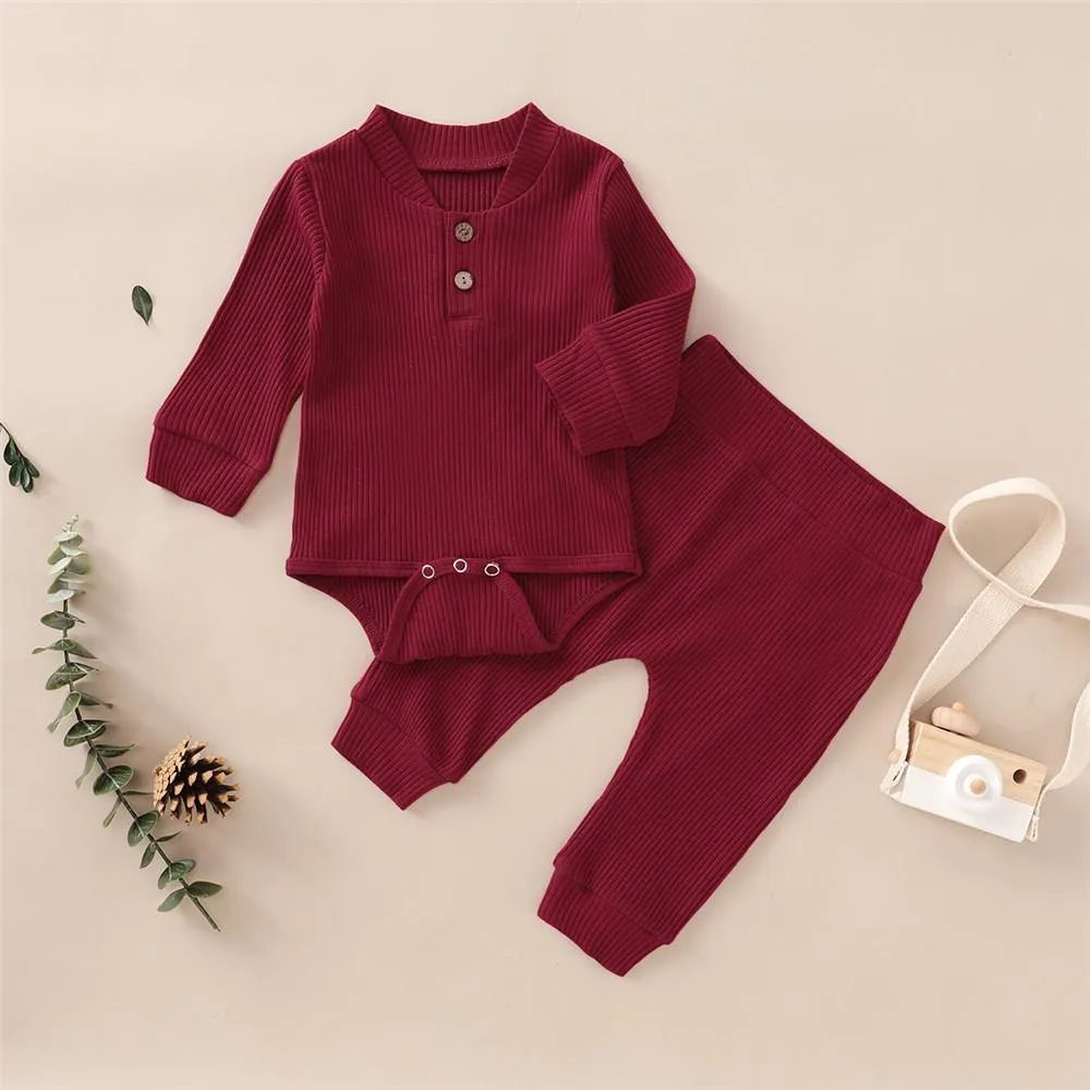 Baby Unisex Solid Long Sleeve Romper & Pants Baby Wholesale Suppliers