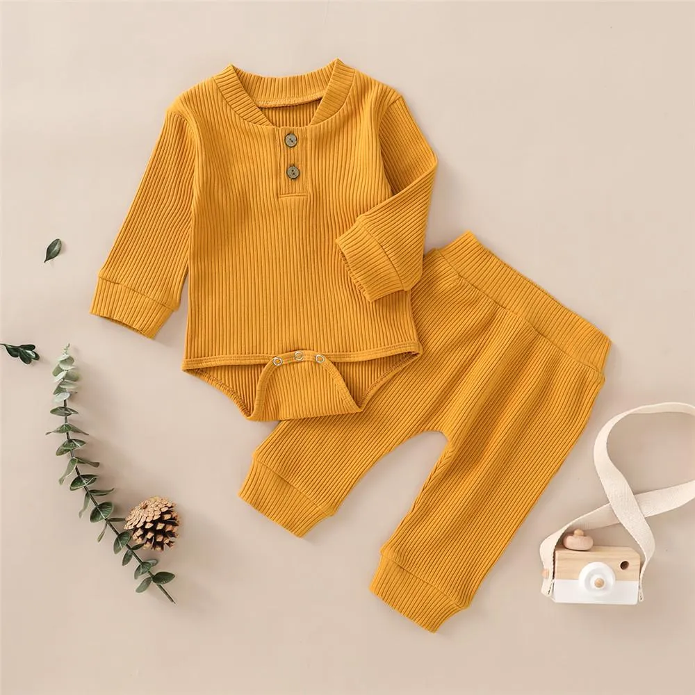 Baby Unisex Solid Long Sleeve Romper & Pants Baby Wholesale Suppliers