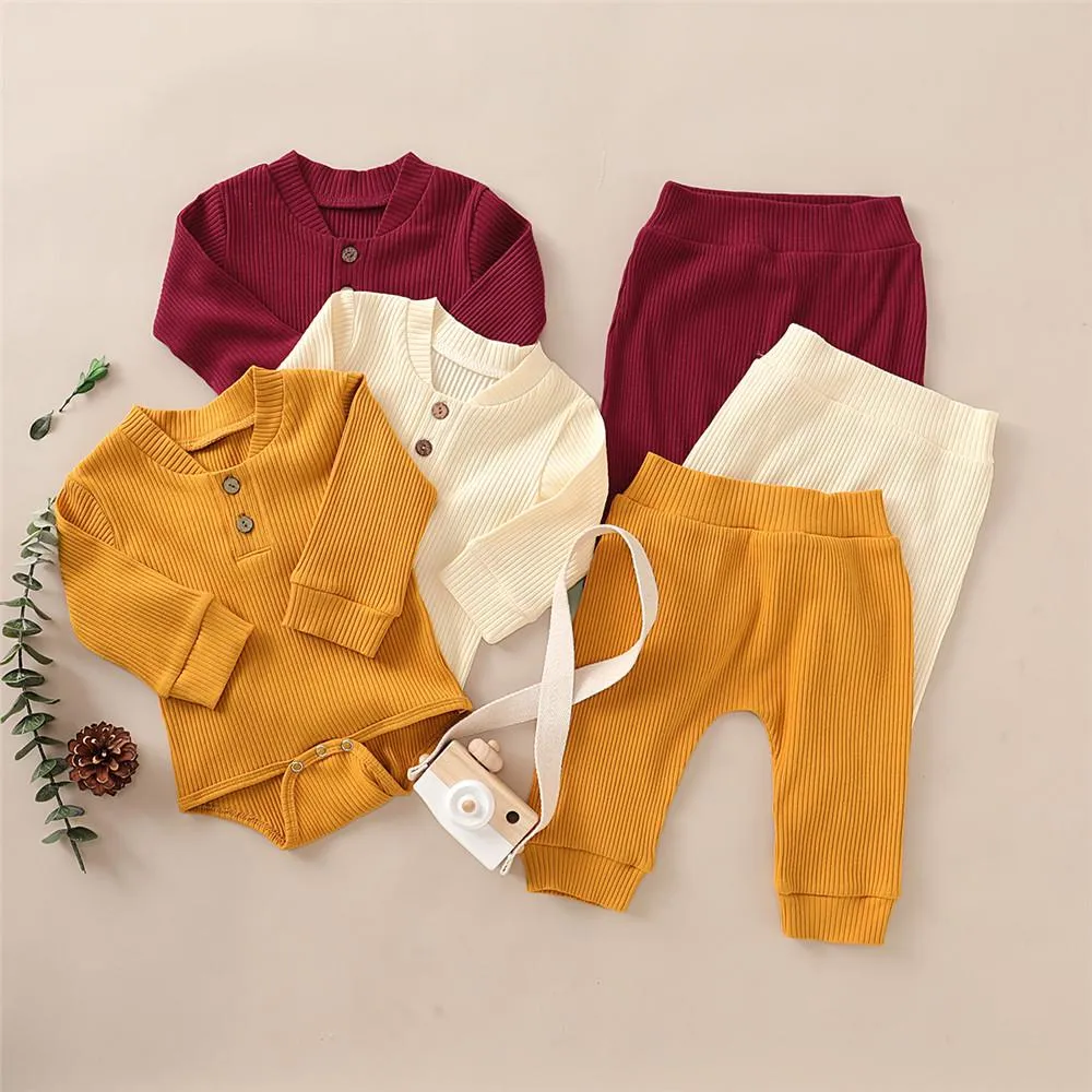 Baby Unisex Solid Long Sleeve Romper & Pants Baby Wholesale Suppliers