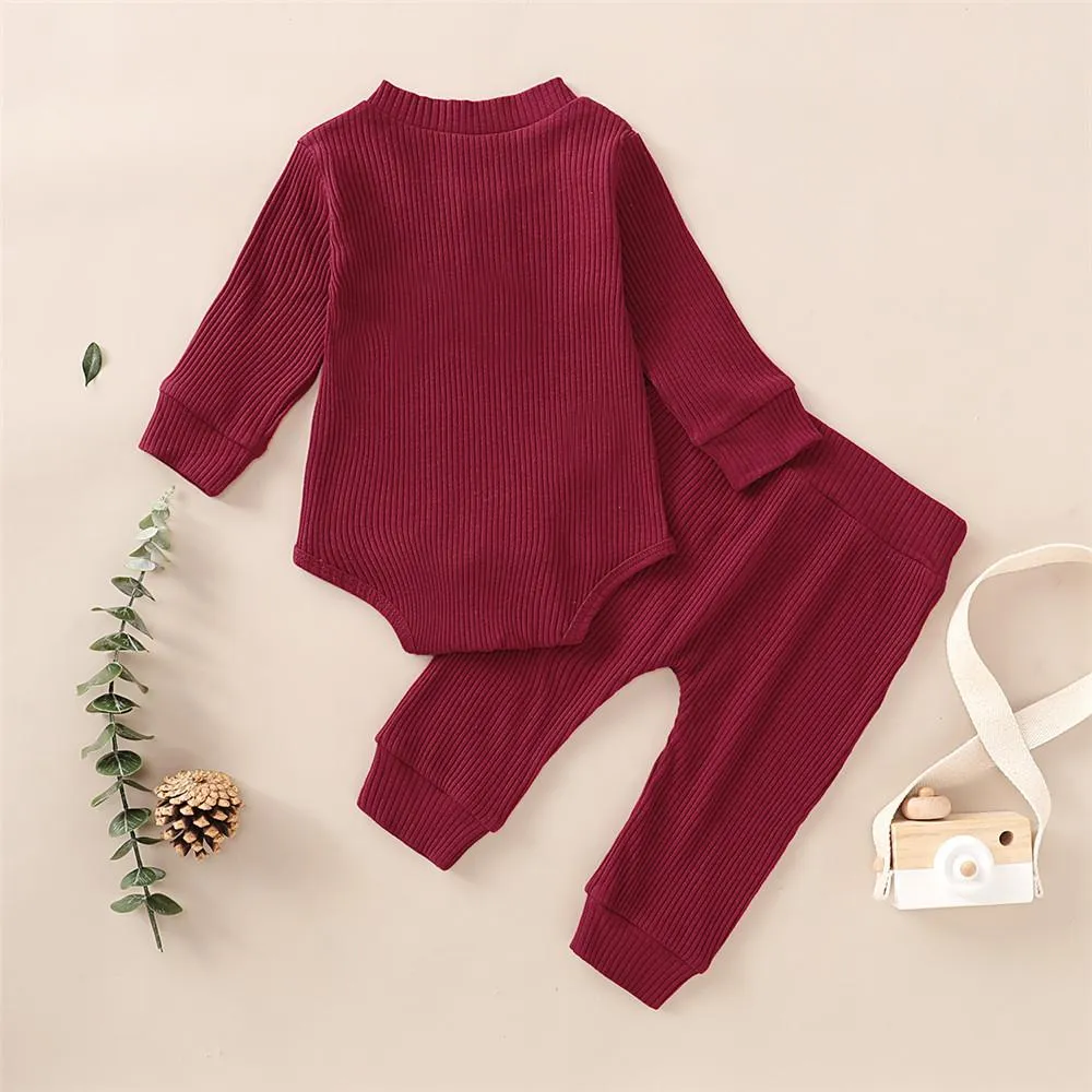 Baby Unisex Solid Long Sleeve Romper & Pants Baby Wholesale Suppliers