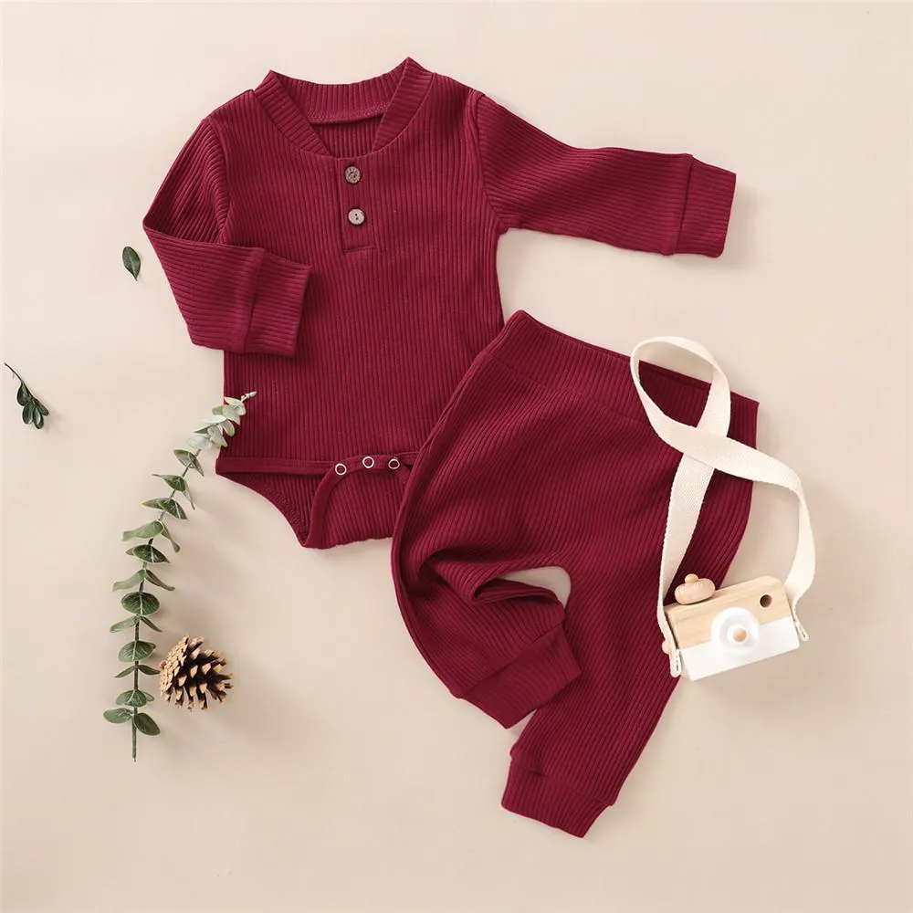 Baby Unisex Solid Long Sleeve Romper & Pants Baby Wholesale Suppliers