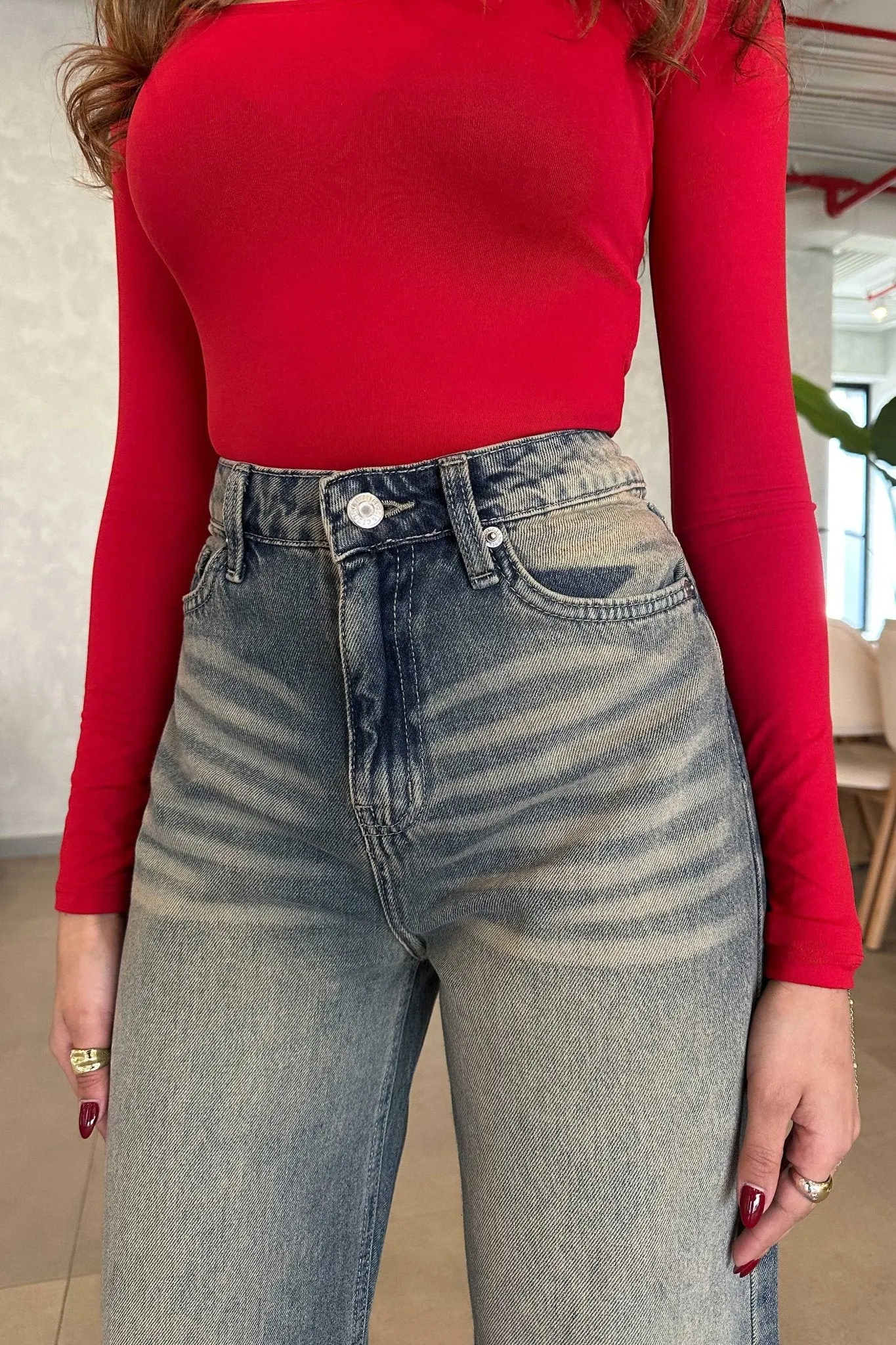Baggy - High-Waist Retro Vintage Washed Blue Jeans