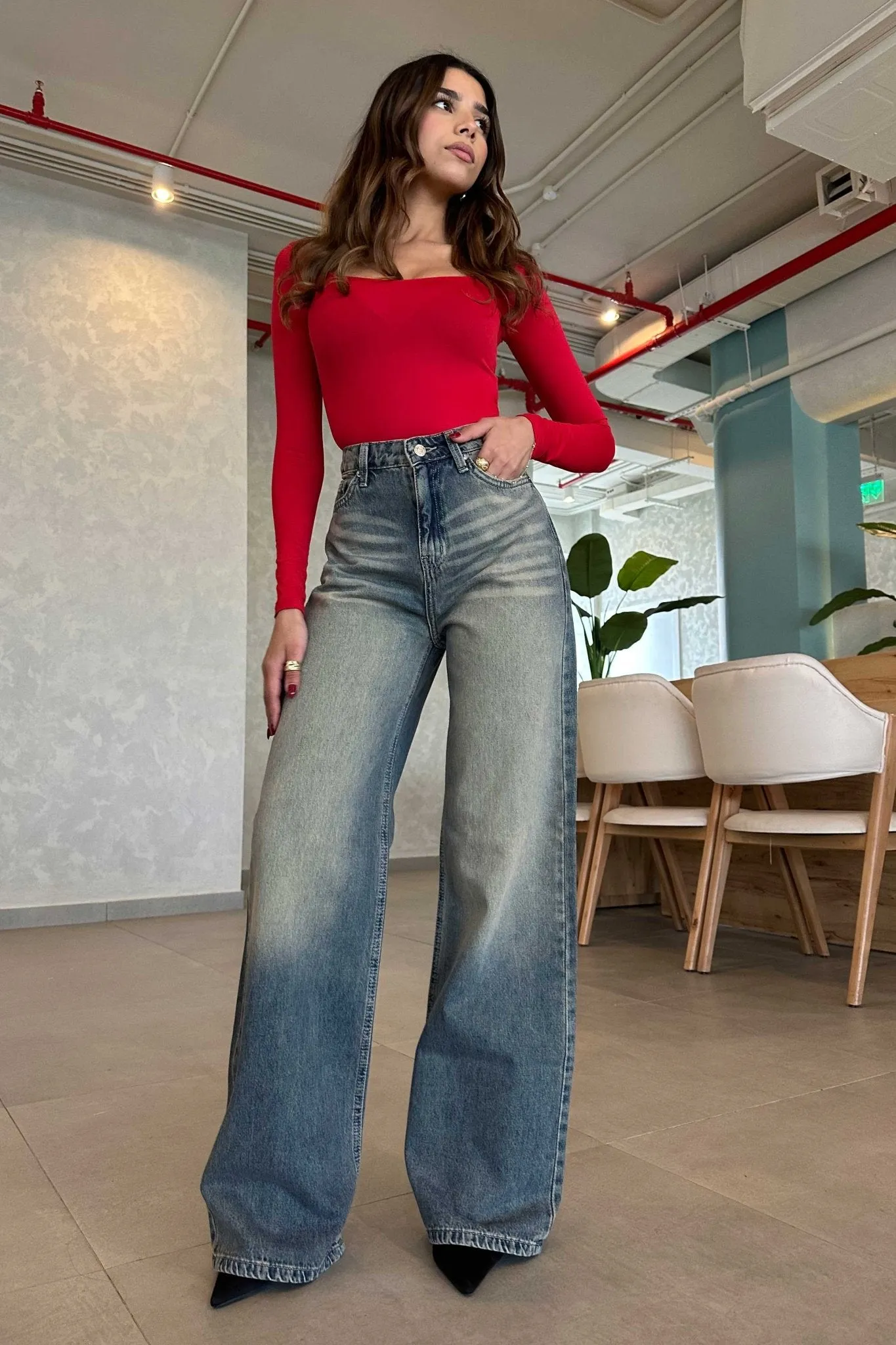 Baggy - High-Waist Retro Vintage Washed Blue Jeans
