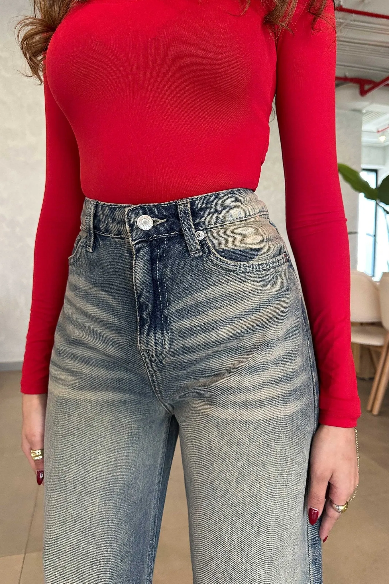 Baggy - High-Waist Retro Vintage Washed Blue Jeans