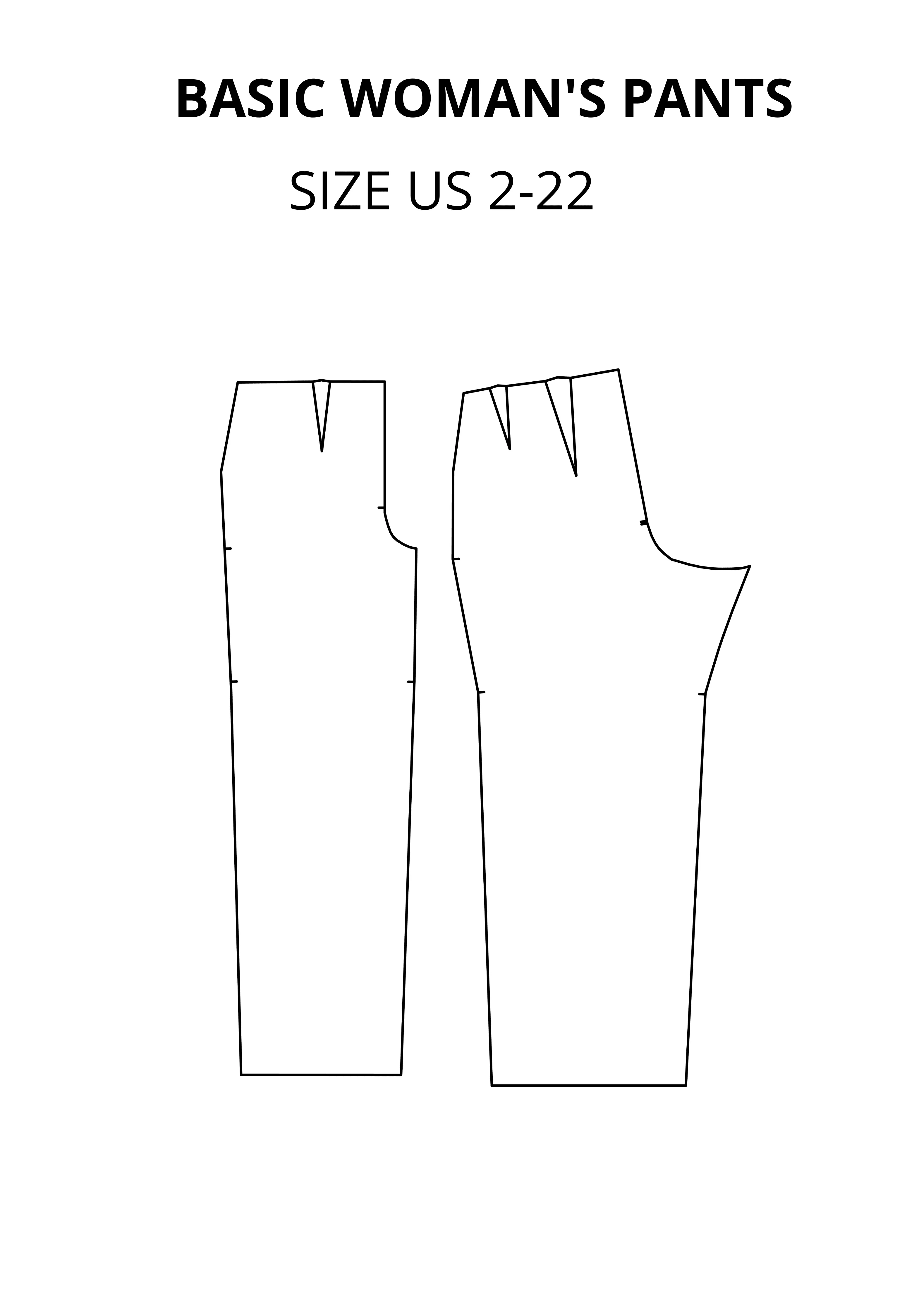 Basic Woman's Pants Block Sewing Pattern for WOVEN fabrics