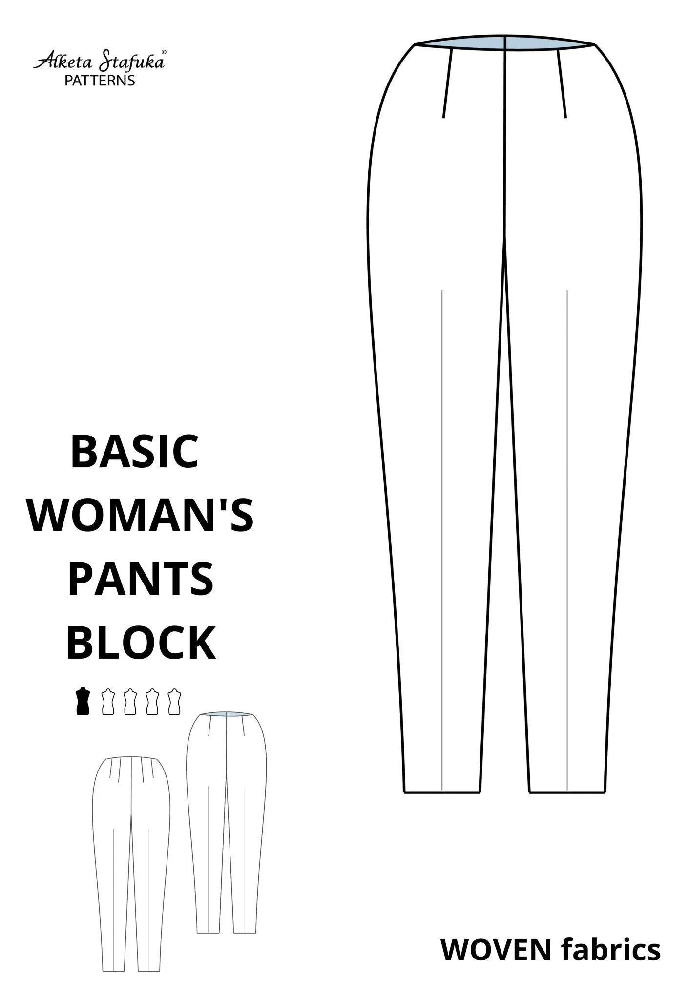 Basic Woman's Pants Block Sewing Pattern for WOVEN fabrics