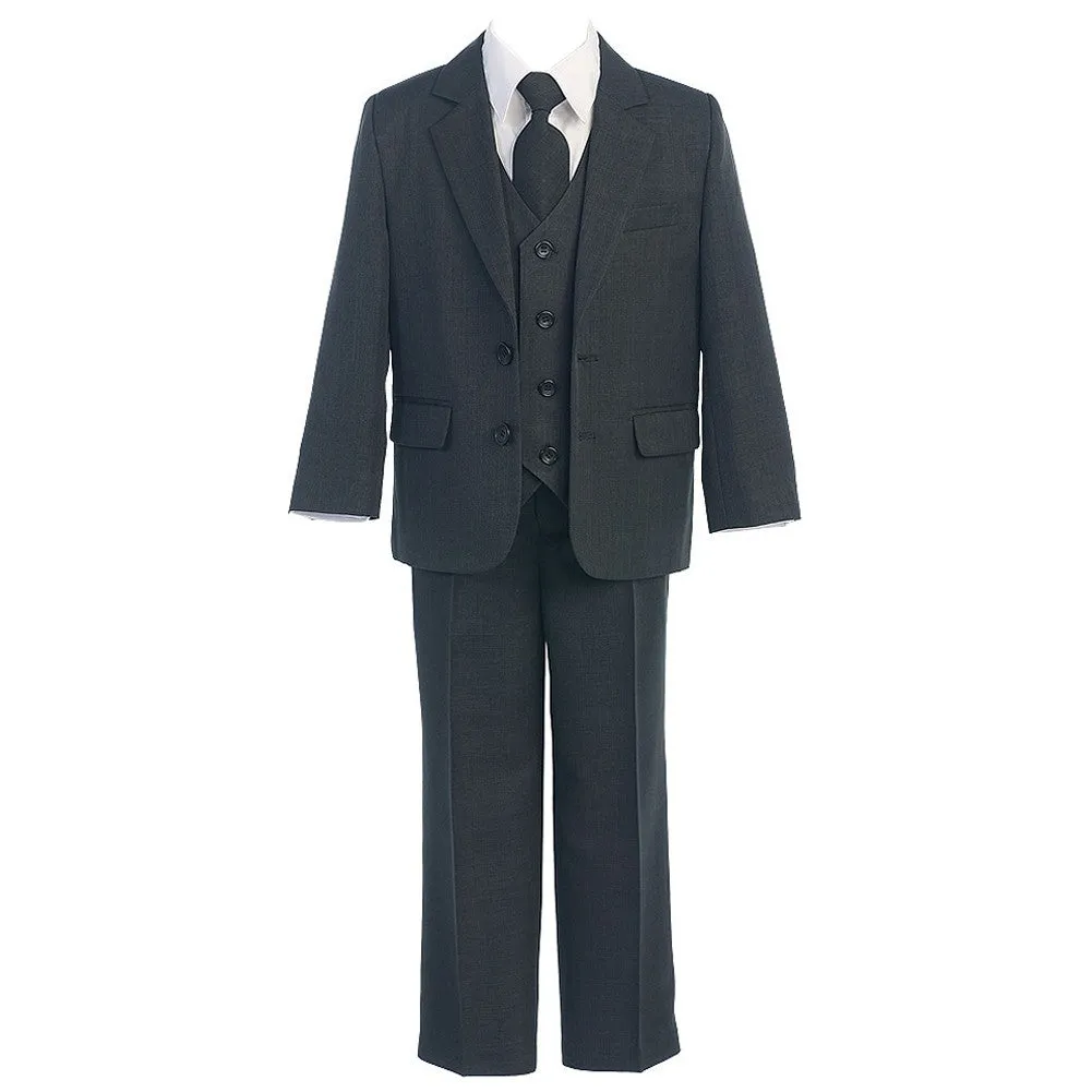 Big Boys Charcoal Button Jacket Vest Shirt Tie Pant Suit 8-20 Husky