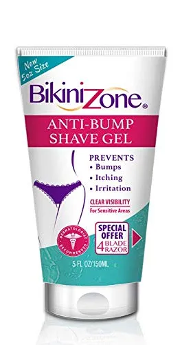 Bikini Zone Anti-Bumps Shave Gel - Prevent Razor Bumps, Burn, Shaving Irritation and Itchiness in Sensitive Areas - Clear Gel with Moisturizers for the Smoothest Shave (5 oz)