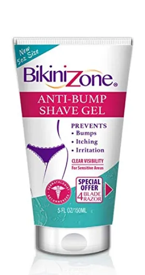 Bikini Zone Anti-Bumps Shave Gel - Prevent Razor Bumps, Burn, Shaving Irritation and Itchiness in Sensitive Areas - Clear Gel with Moisturizers for the Smoothest Shave (5 oz)