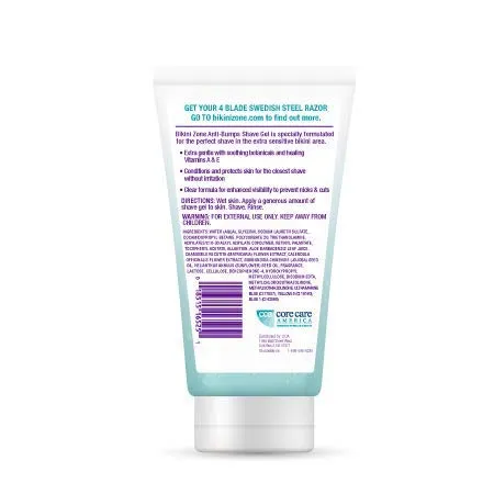 Bikini Zone Anti-Bumps Shave Gel - Prevent Razor Bumps, Burn, Shaving Irritation and Itchiness in Sensitive Areas - Clear Gel with Moisturizers for the Smoothest Shave (5 oz)