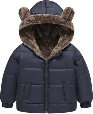 Boys and Girls Middle Children Solid Color Ears Cute Pocket Short Cotton Padded Children's Coat Boy Coat Winter Clothes