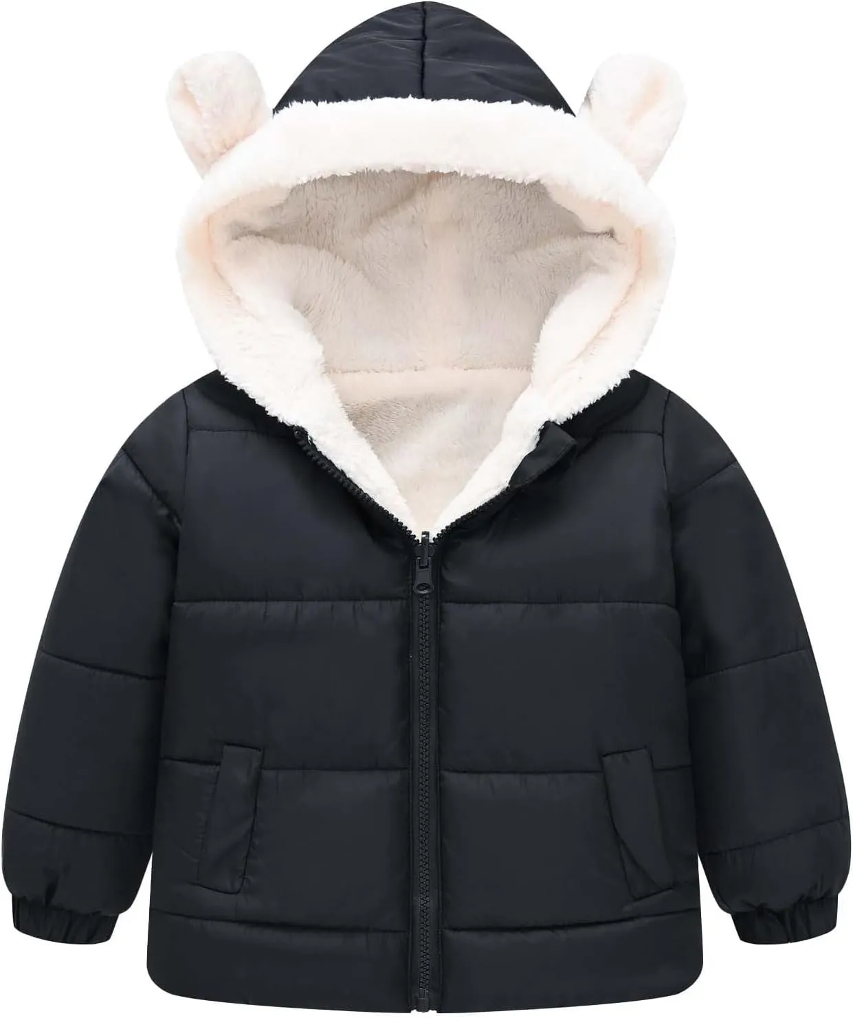 Boys And Girls Middle Children Solid Color Ears Cute Pocket Short Cotton Padded Children's Coat Falls Snowsuit