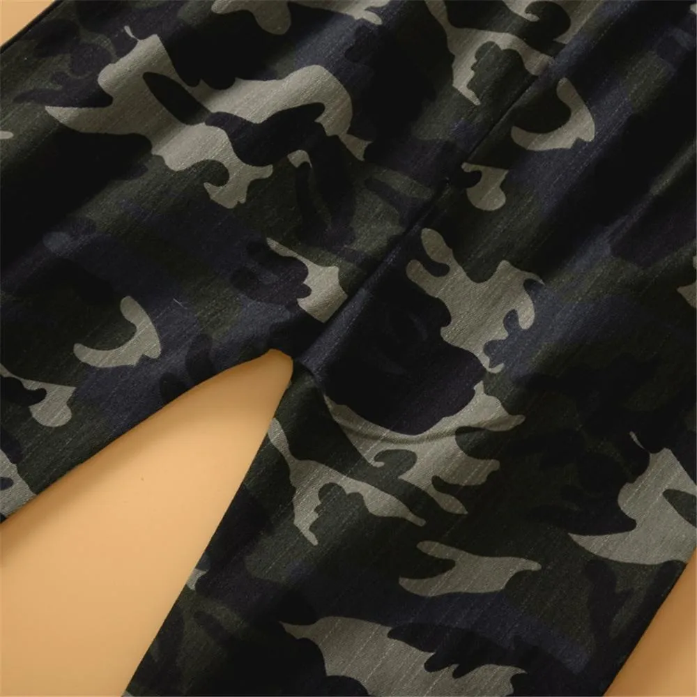 Boys Camo Letter Printed Long Sleeve Top & Pants Boy Wholesale Clothing