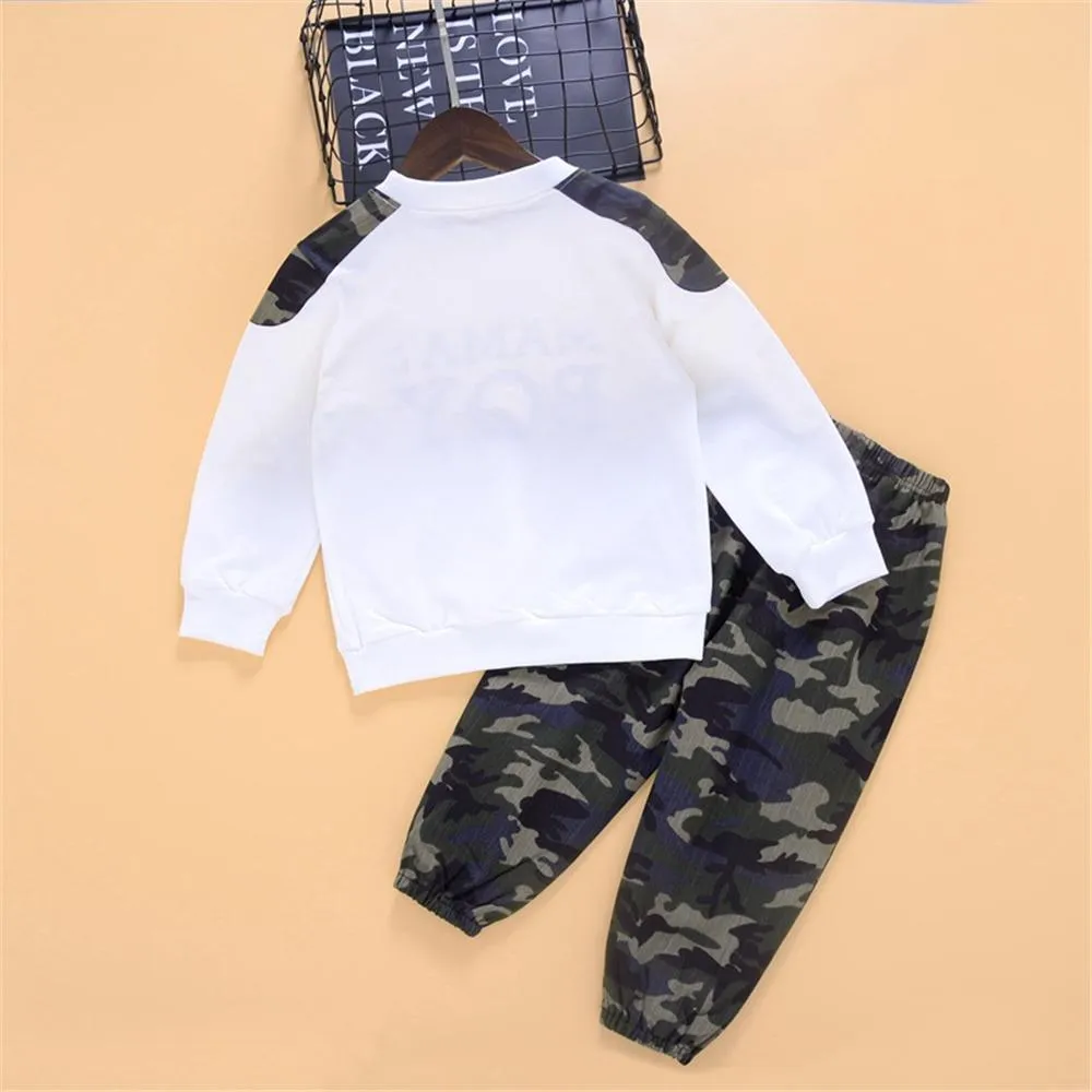 Boys Camo Letter Printed Long Sleeve Top & Pants Boy Wholesale Clothing
