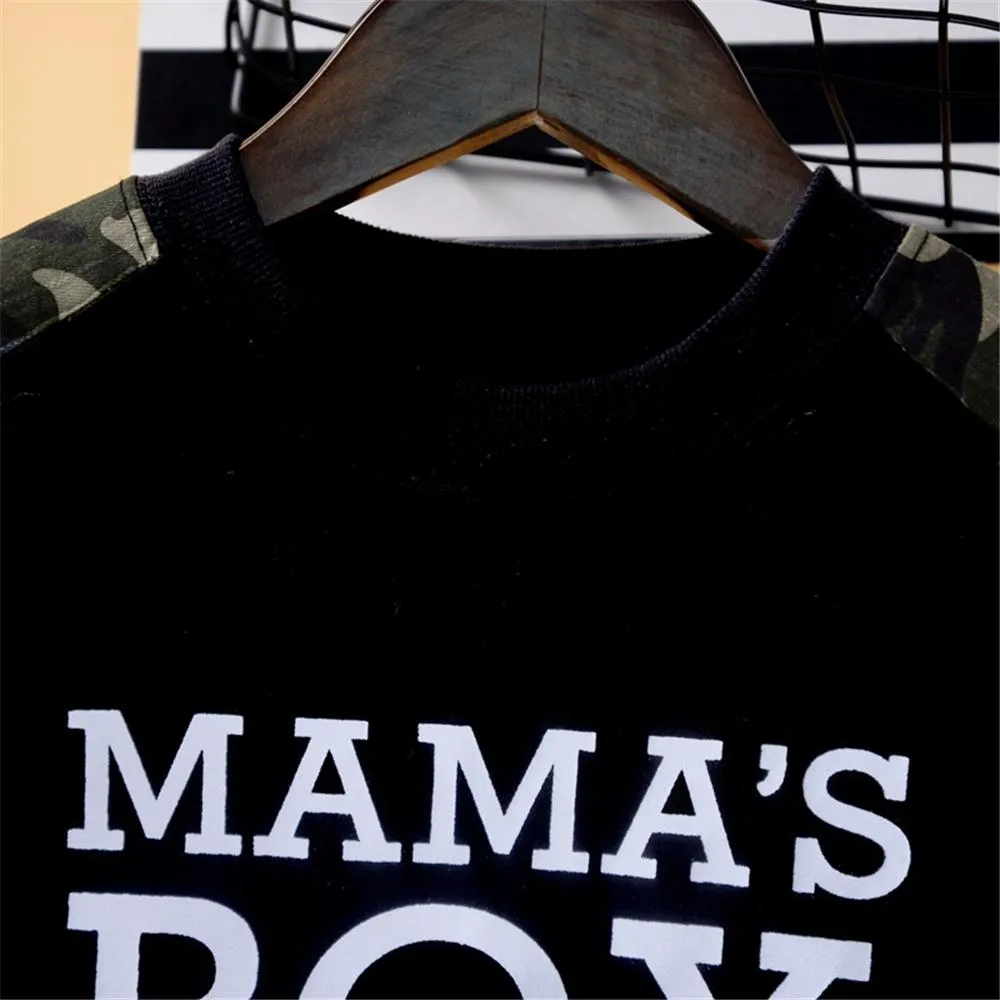 Boys Camo Letter Printed Long Sleeve Top & Pants Boy Wholesale Clothing