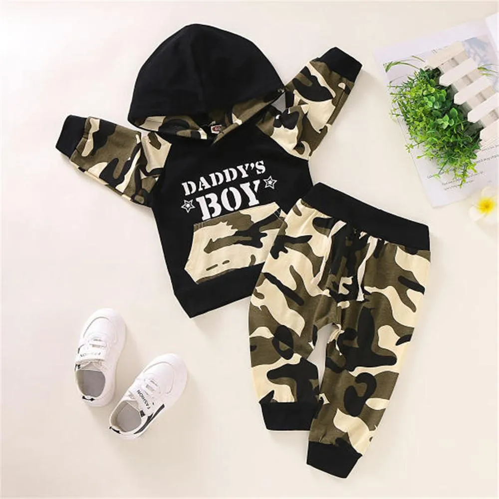 Boys Camouflage Long Sleeve Hooded Tops & Pants