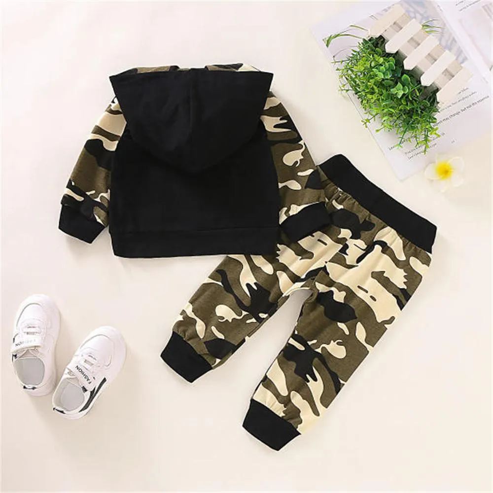 Boys Camouflage Long Sleeve Hooded Tops & Pants