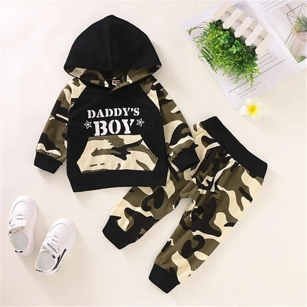 Boys Camouflage Long Sleeve Hooded Tops & Pants