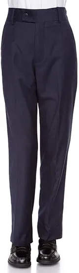 Boys Pant with Two Side Two Back Pockets Non-Elastic Waistband, Slim Pants for Boys Goes with Any Shirt Suit Jacket - Navy