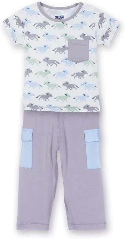 Boy's Print Bamboo Short Sleeve Tee with Pocket & Cargo Pant Outfit Set - Natural Desert Fox