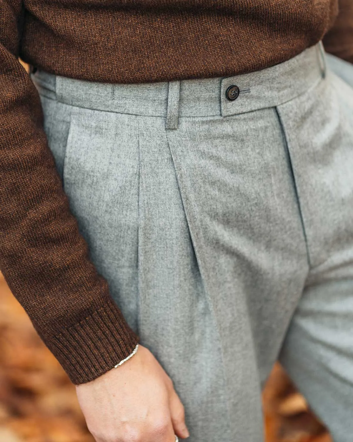 Brett Light Grey Flannel Trousers