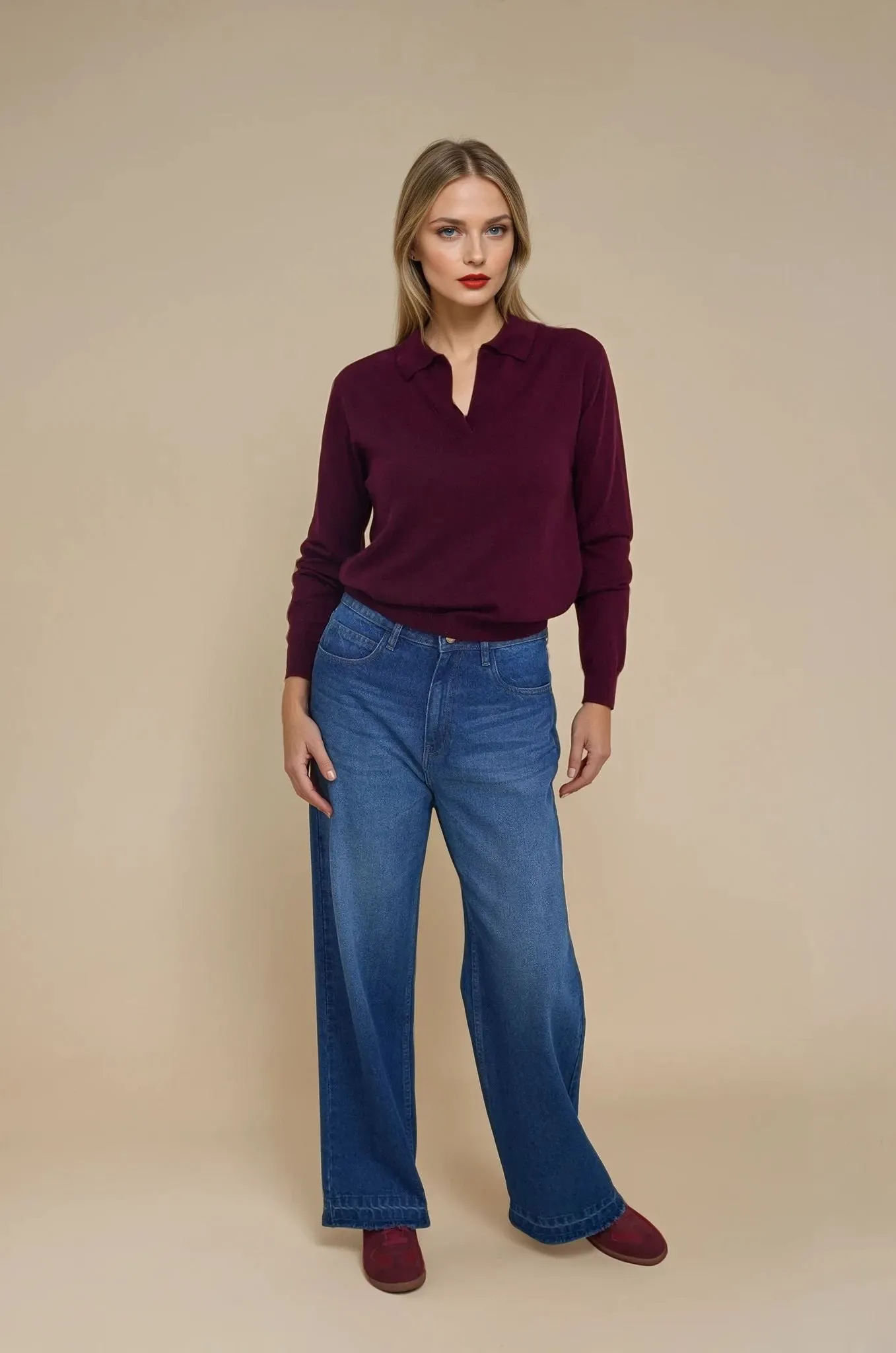 Burgundy Collared Pullover