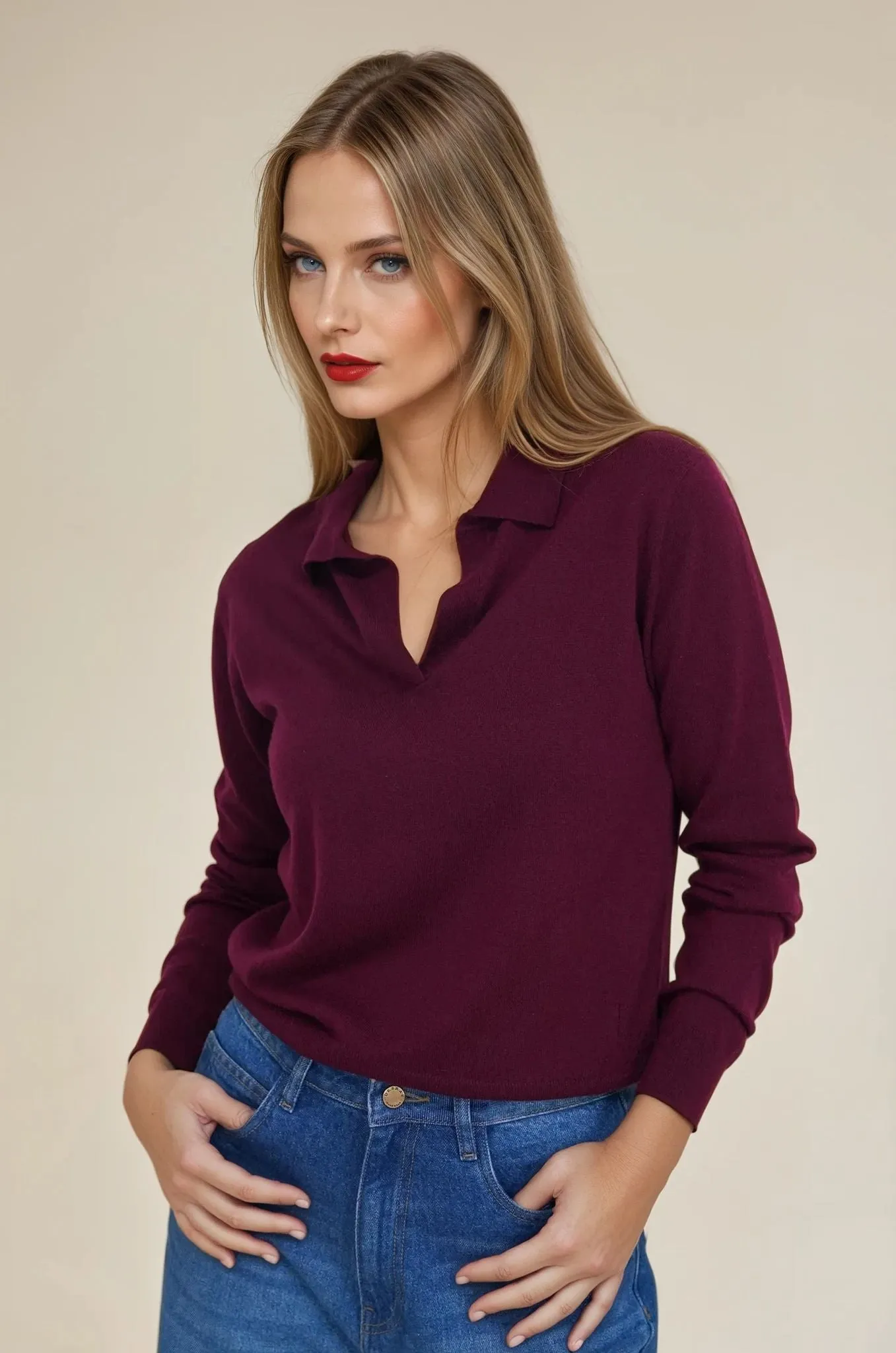 Burgundy Collared Pullover
