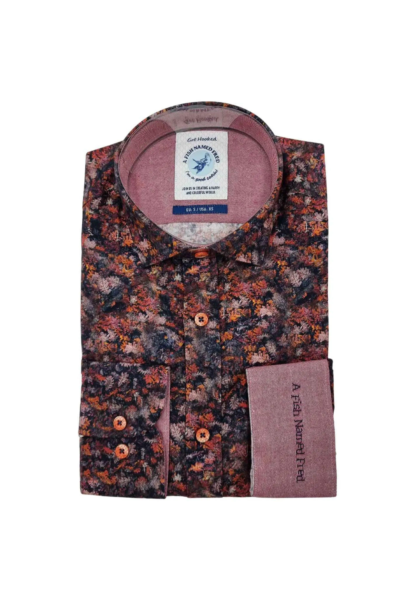 Burgundy Shirt With Forest/Leaves Pattern