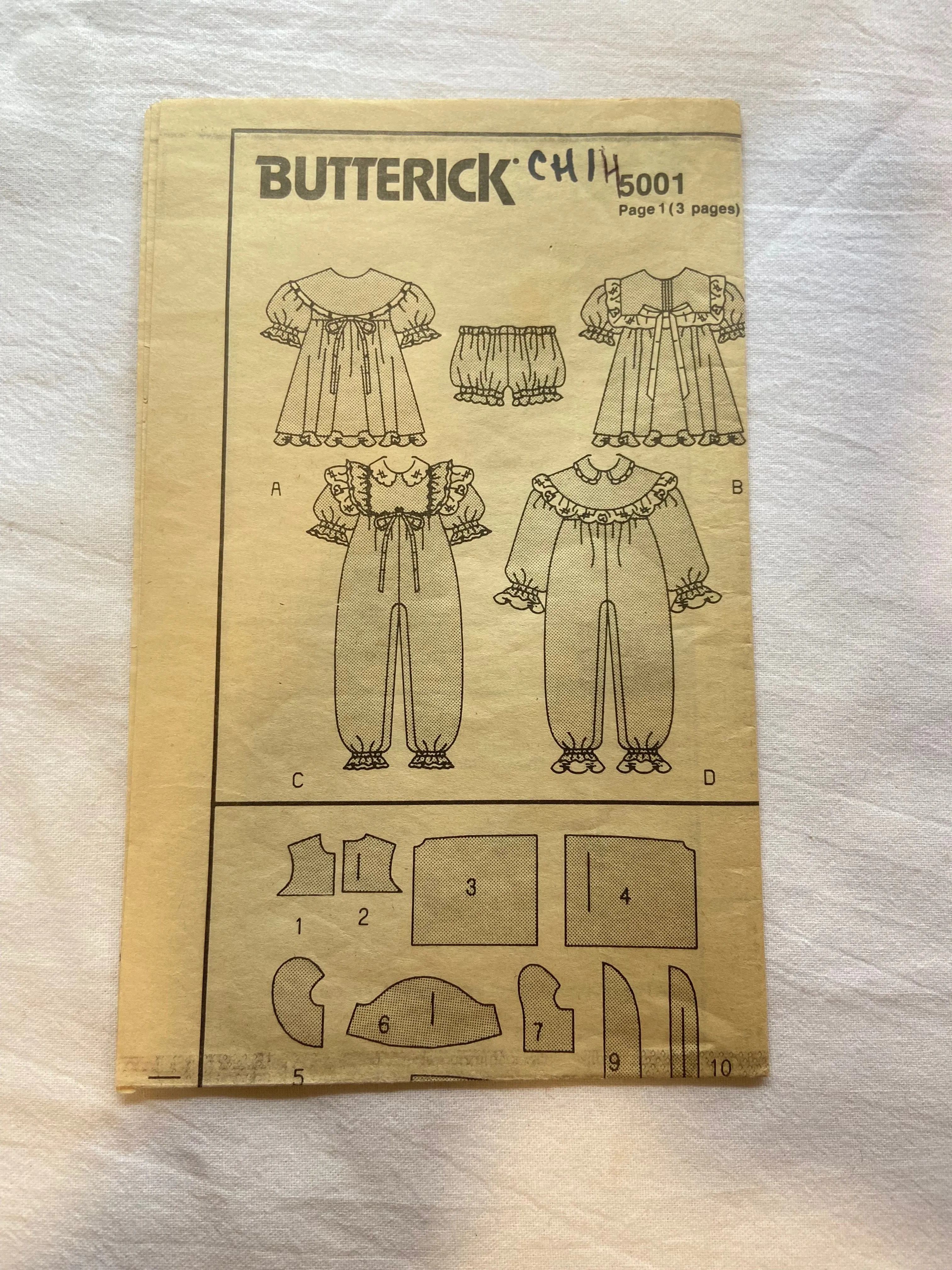 Butterick 5001 Pattern CUT Infants' Dress, Panties, & Party Pants NB/S/M
