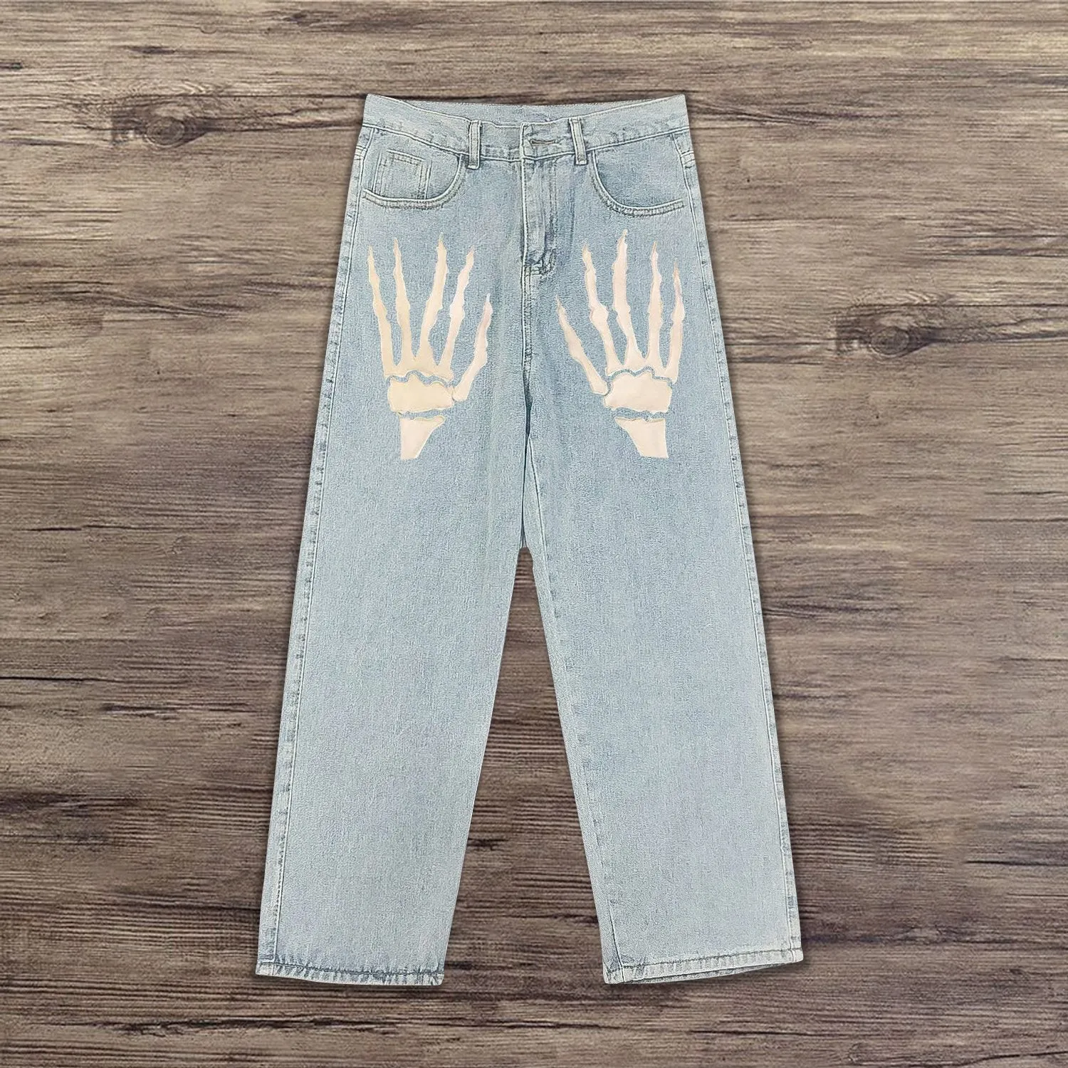 Casual retro skull hand jeans