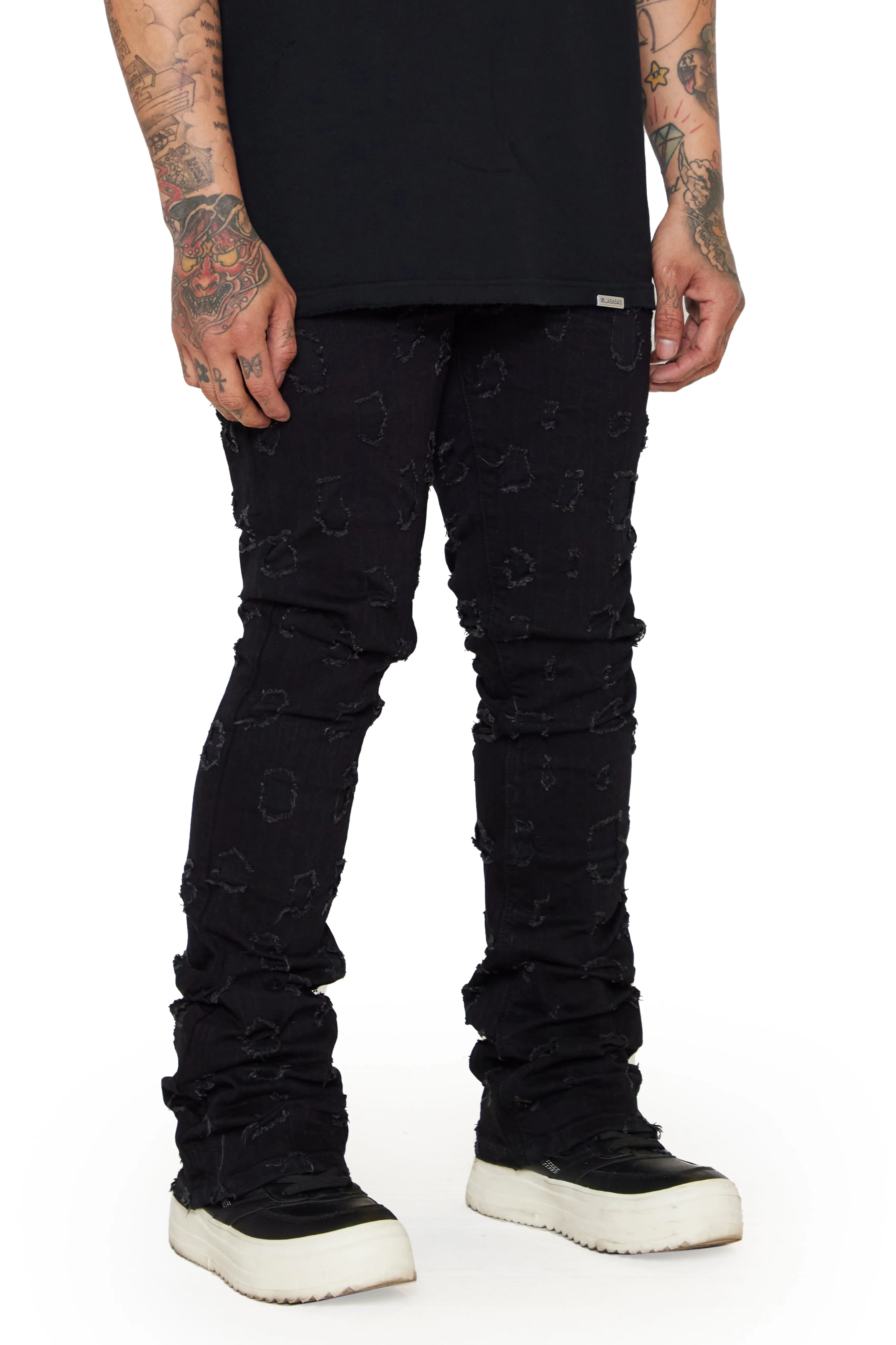 “CHAPTER” BLACK STACKED FLARE JEAN